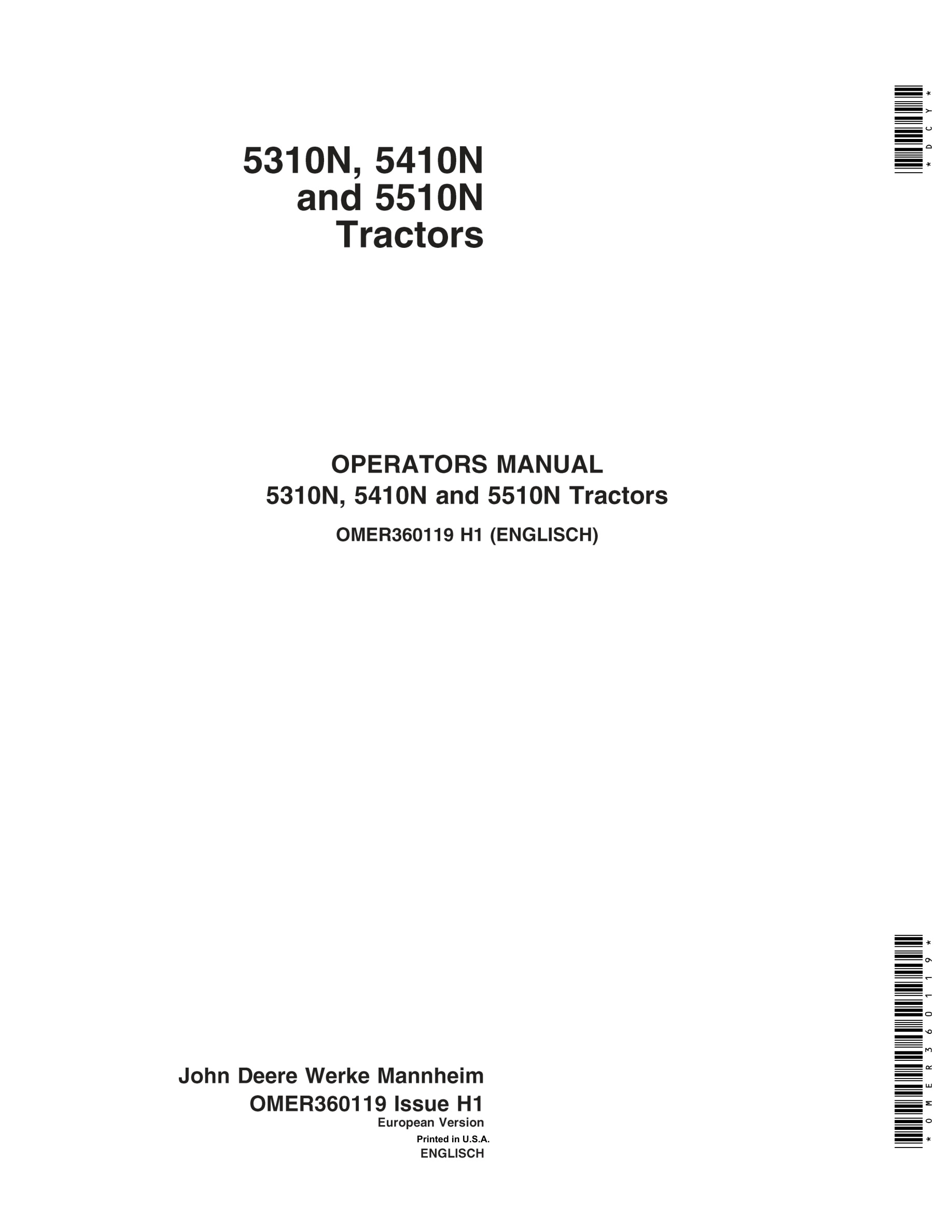 John Deere 5310n 5410n 5510n Tractors Operator Manuals OMER360119-1