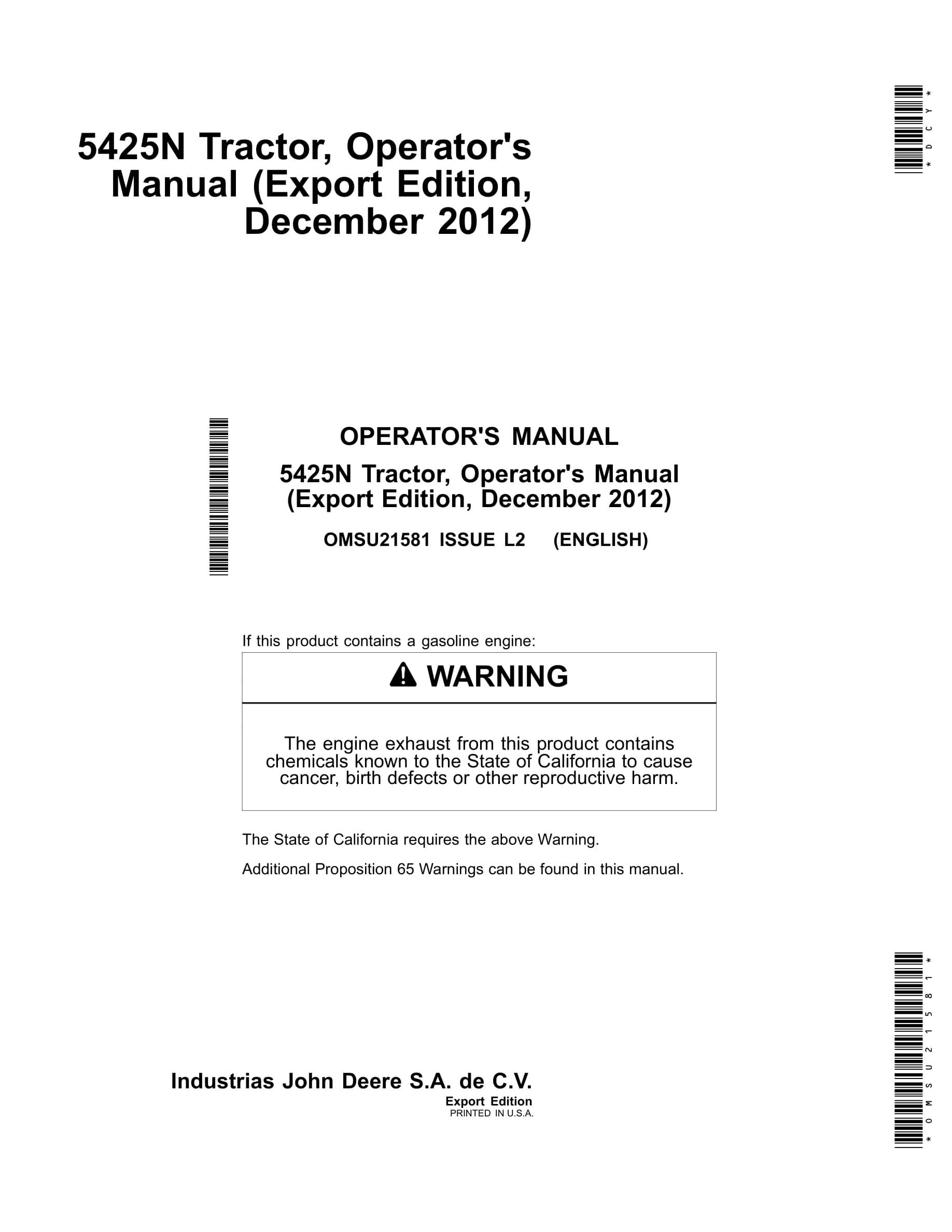 John Deere 5425n Tractors Operator Manual OMSU21581-1