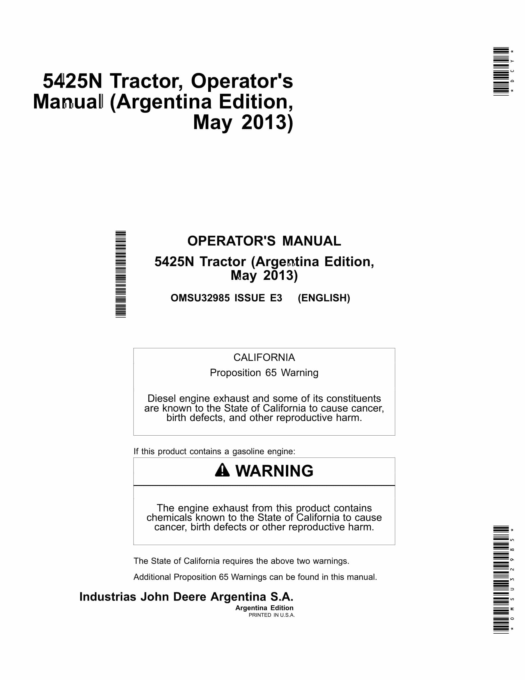 John Deere 5425n Tractors Operator Manual OMSU32985-1