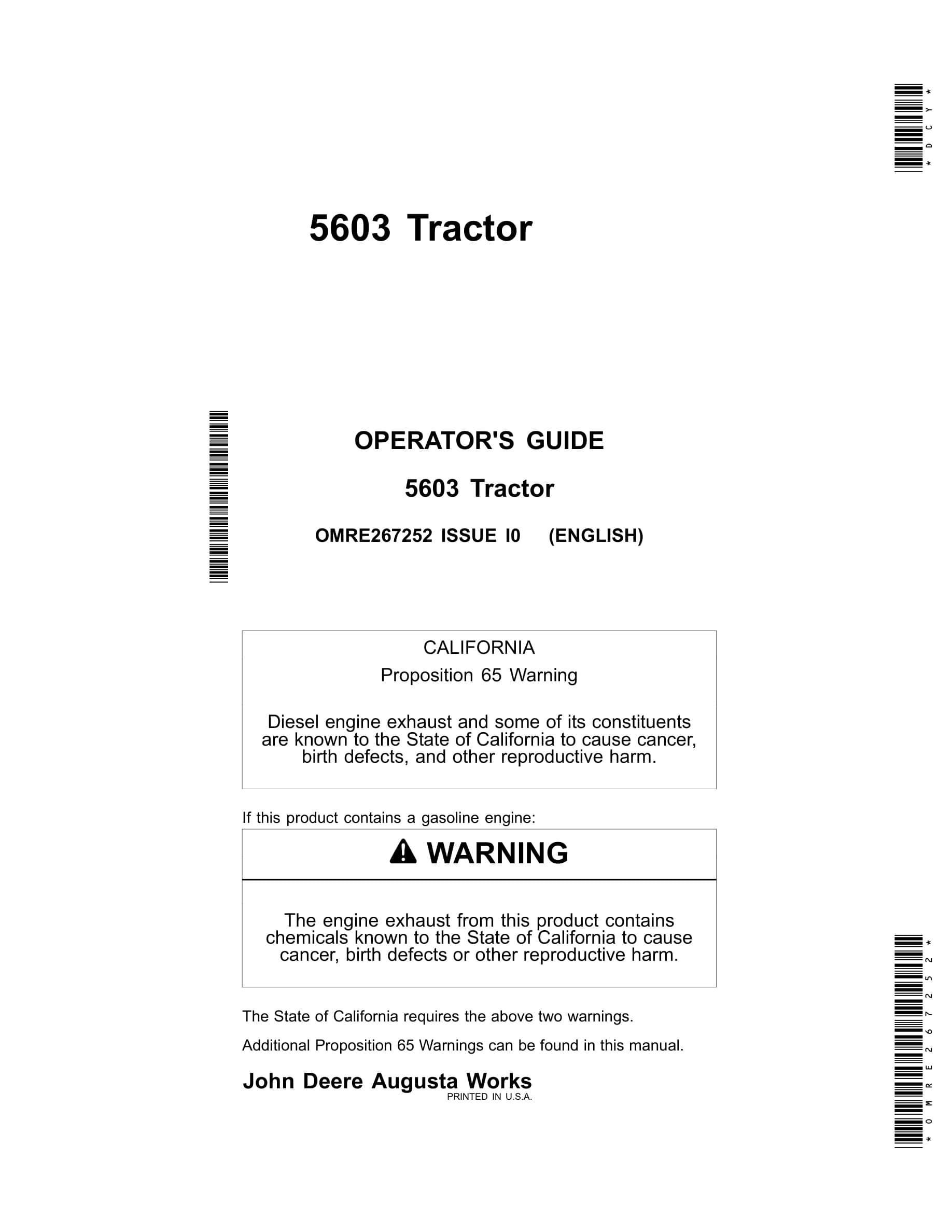 John Deere 5603 Tractor Operator Manual OMRE267252-1