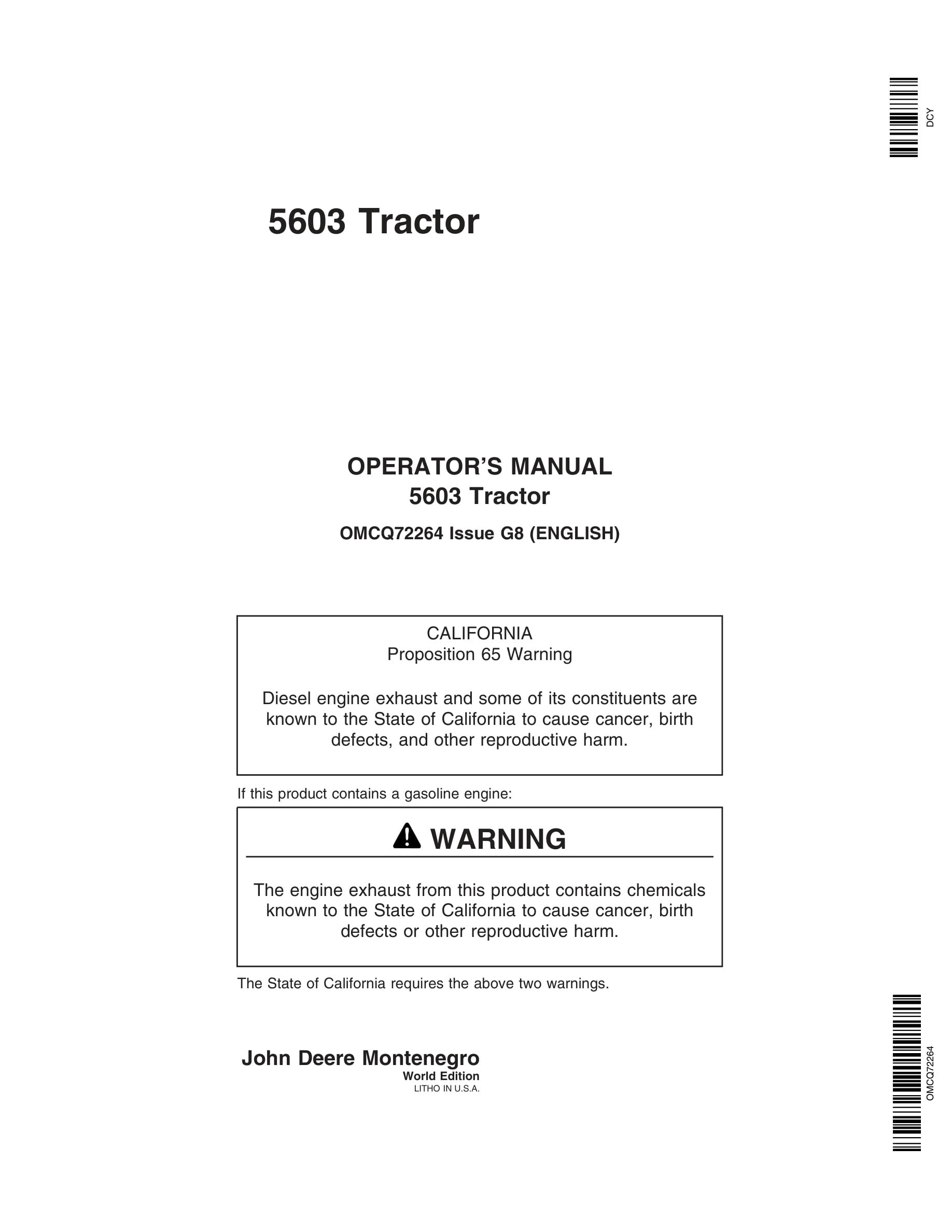 John Deere 5603 Tractors Operator Manual OMCQ72264-1