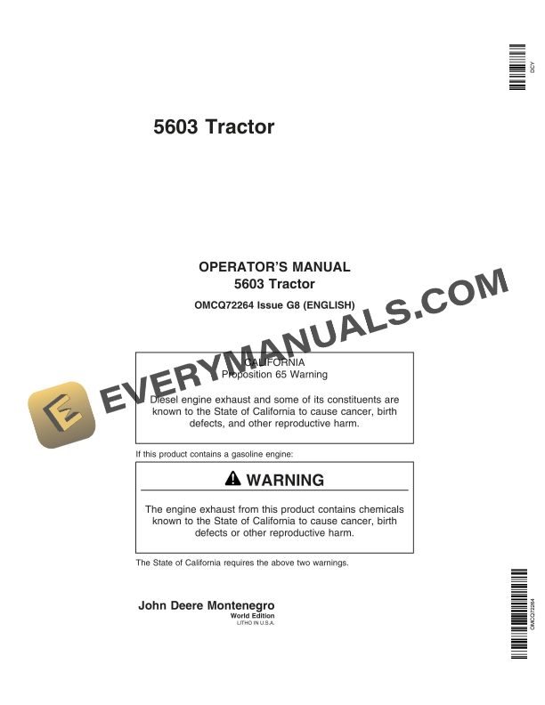 John Deere 5603 Tractors Operator Manual OMCQ72264