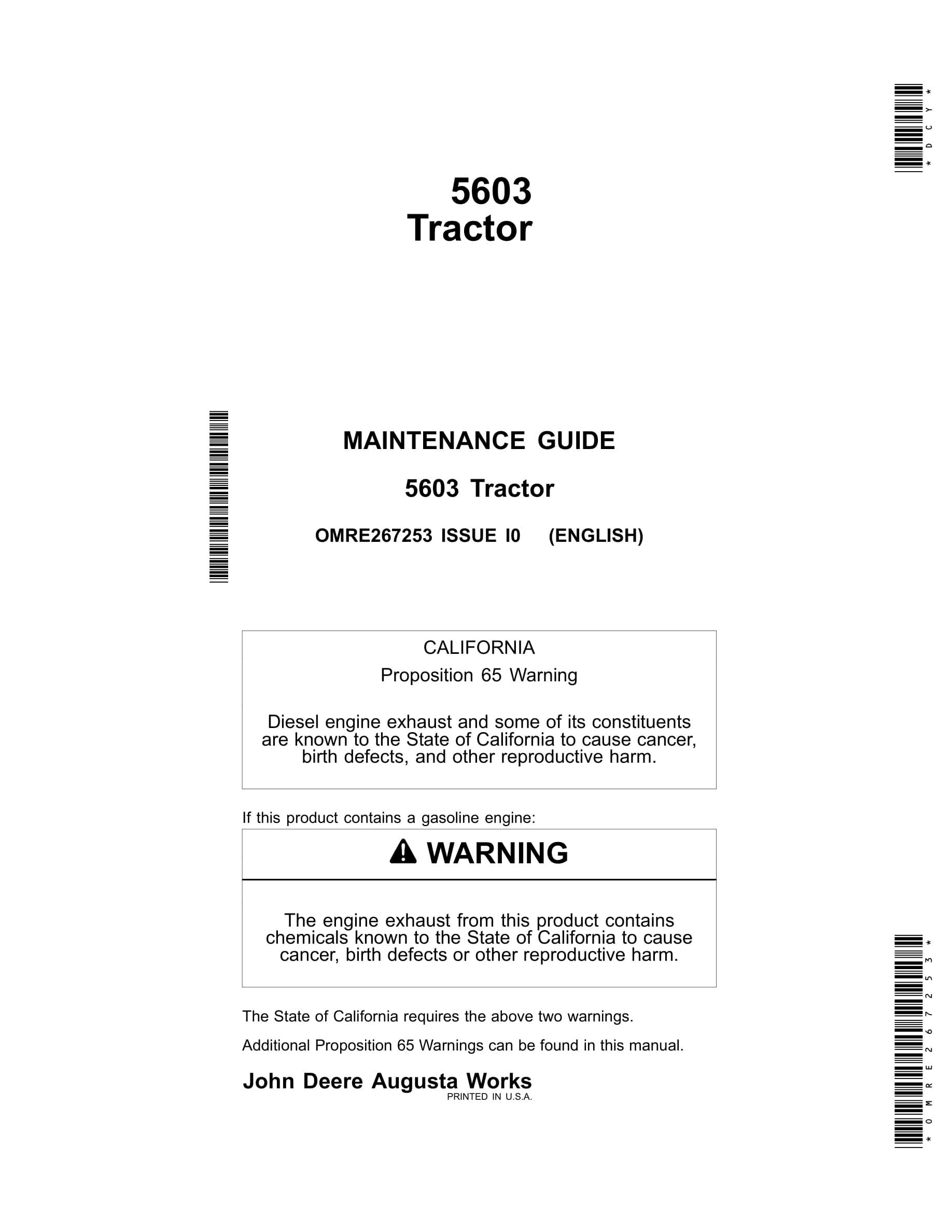 John Deere 5603 Tractors Operator Manual OMRE267253-1