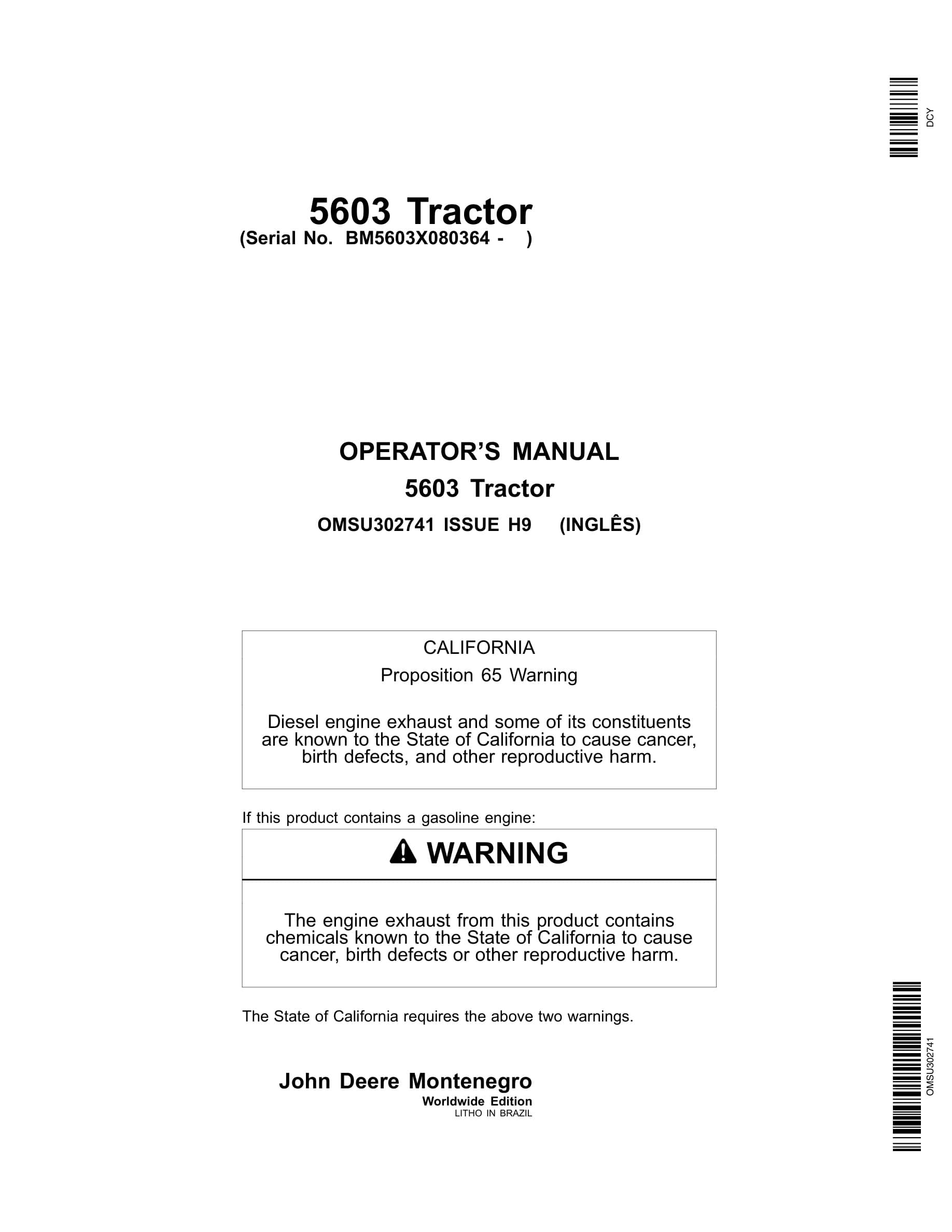 John Deere 5603 Tractors Operator Manual OMSU302741-1