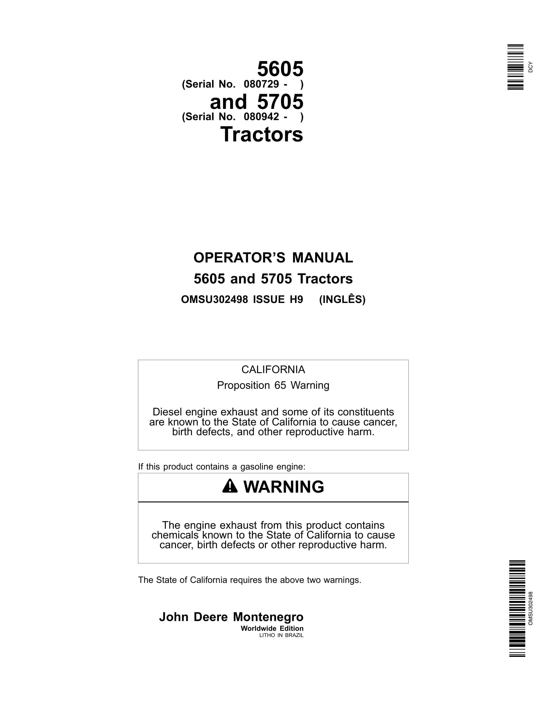 John Deere 5605 And 5705 Tractors Operator Manuals OMSU302498-1