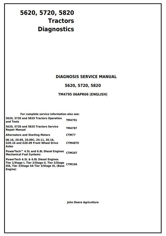 John Deere 5620 5720 5820 Tractor Diagnosis Service Manual TM4795