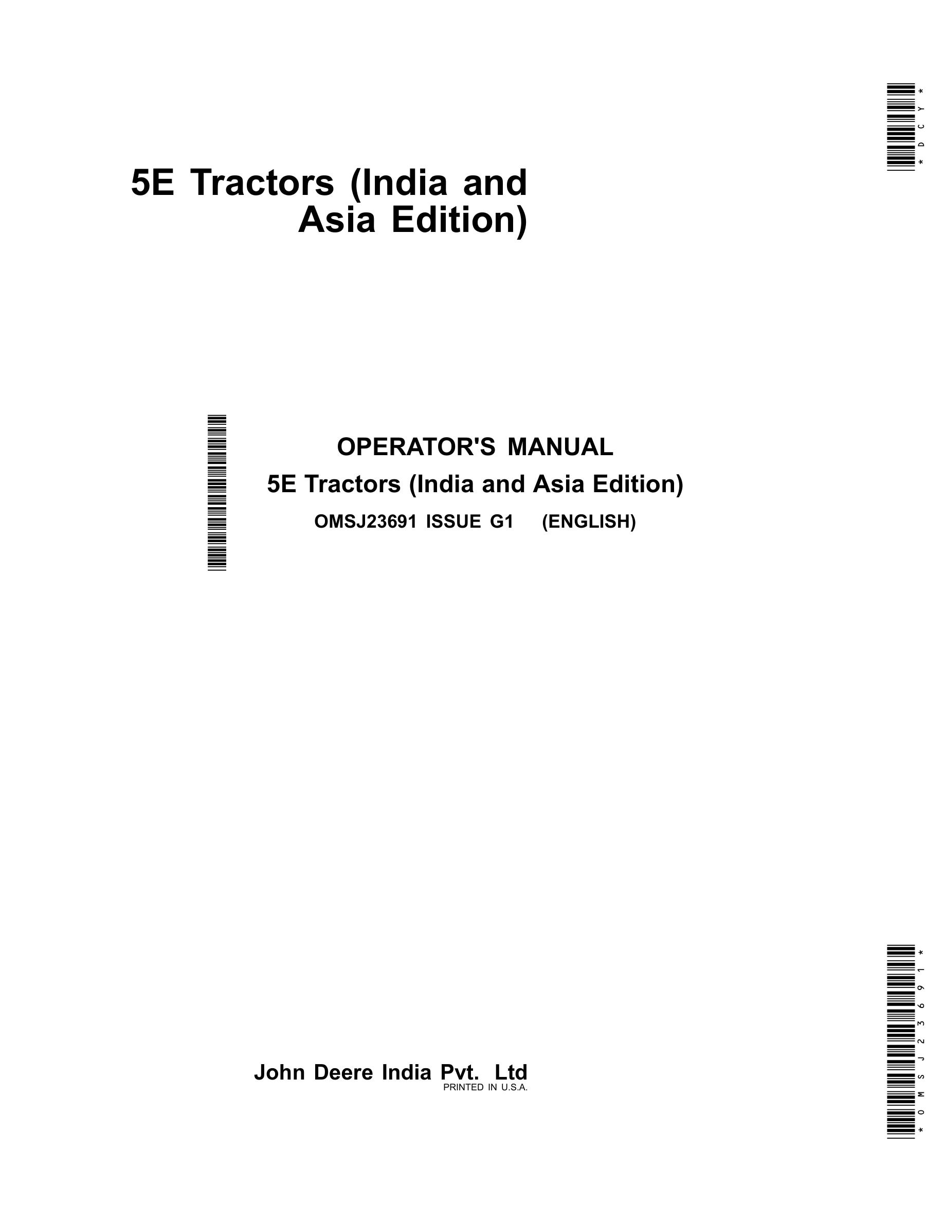 John Deere 5e Tractors Operator Manuals OMSJ23691-1