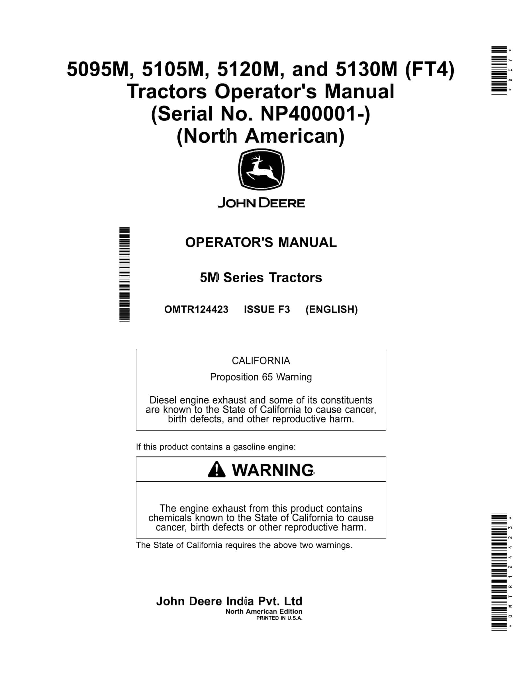 John Deere 5m Series Tractors Operator Manuals OMTR124423-1