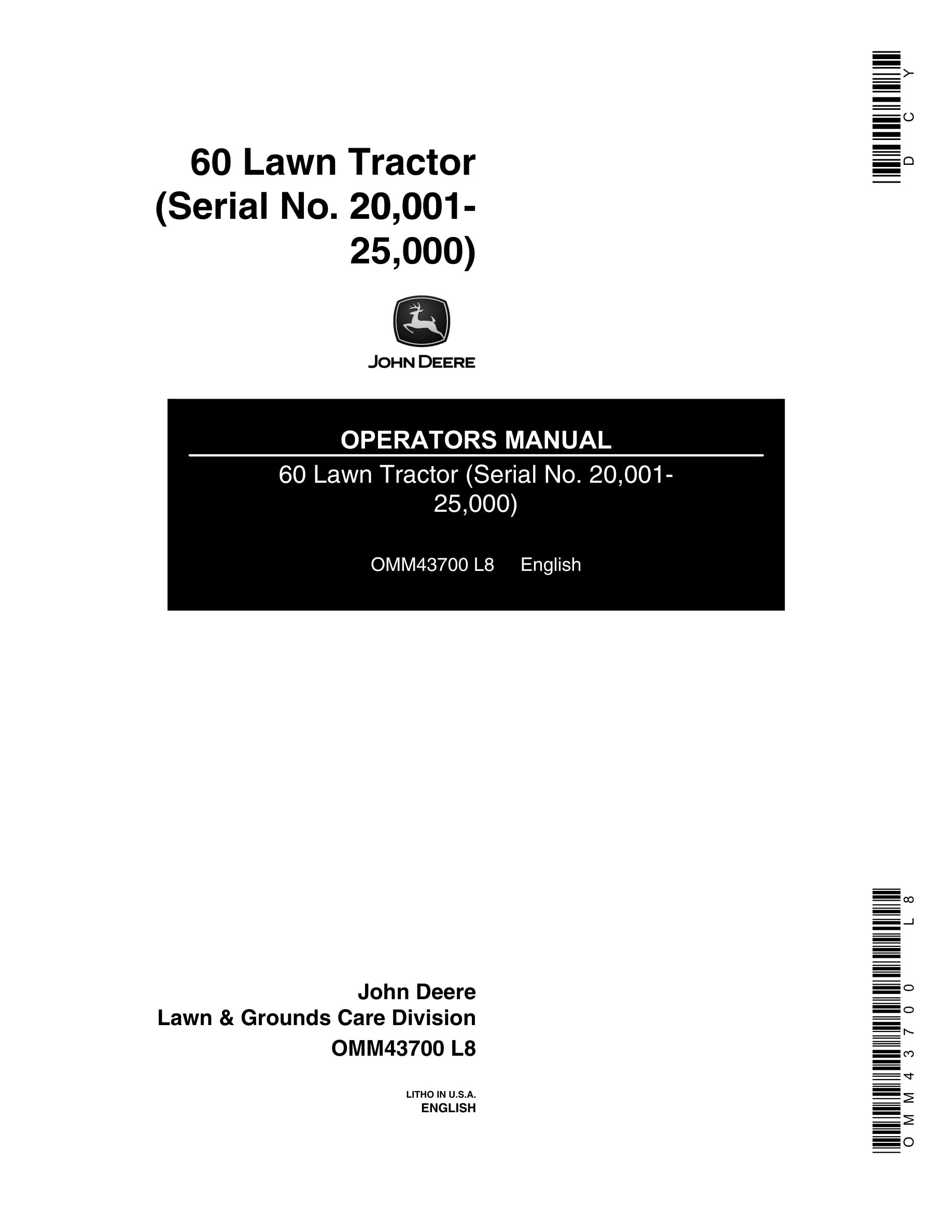 John Deere 60 Tractor Operator Manual OMM43700-1