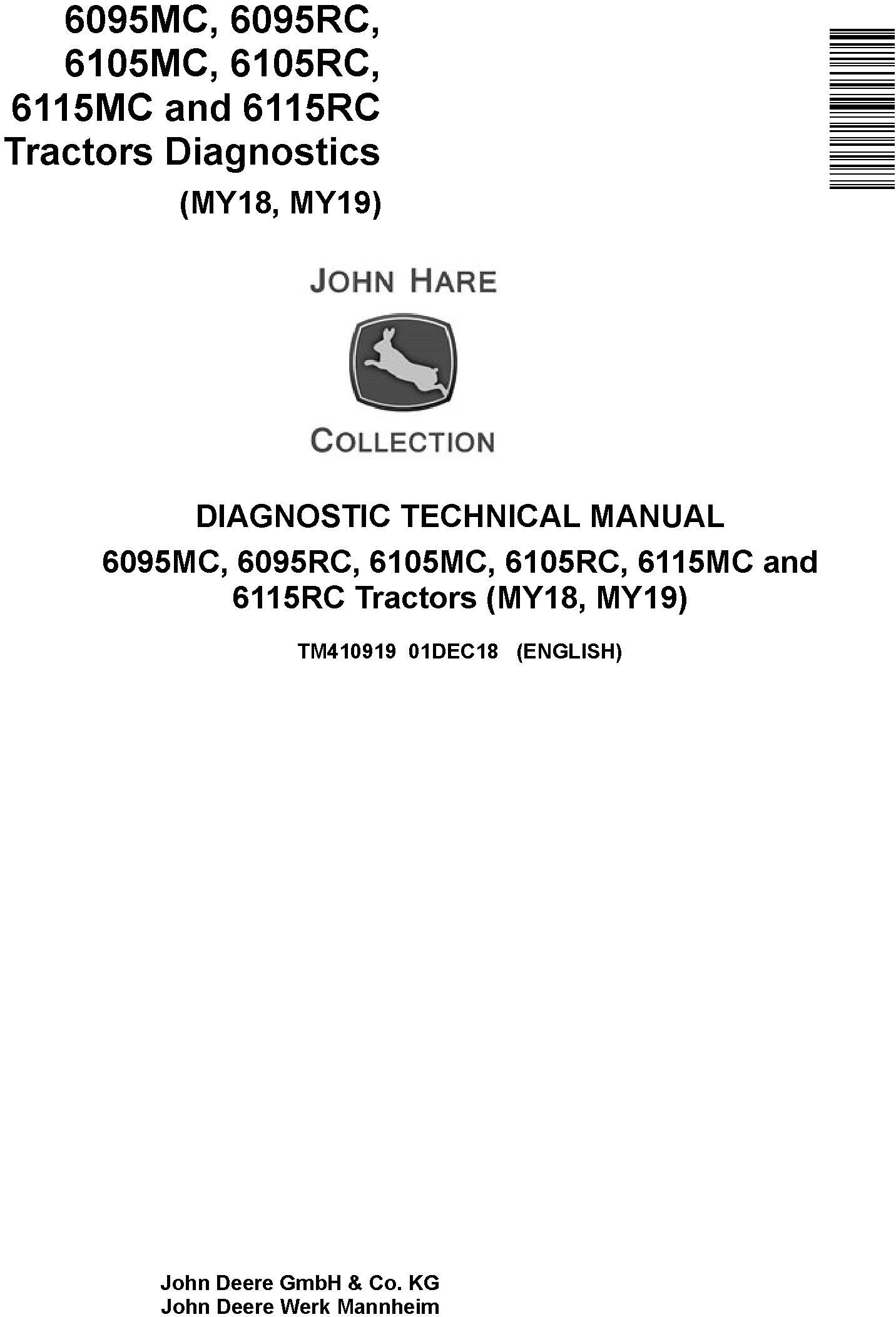John Deere 6095MC to 6115RC Tractor Diagnostic Technical Manual TM410919