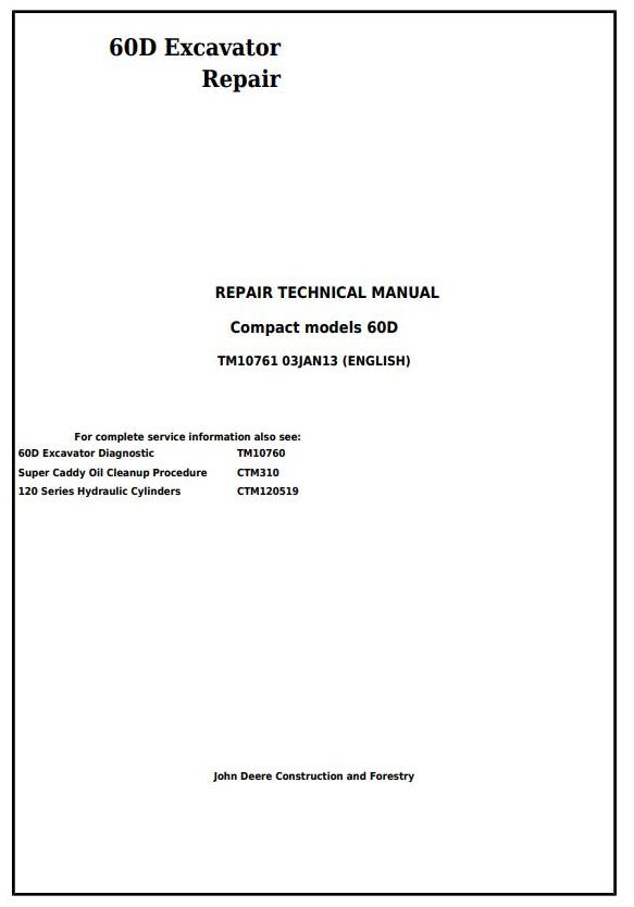 John Deere 60D Excavator Repair Technical Manual TM10761