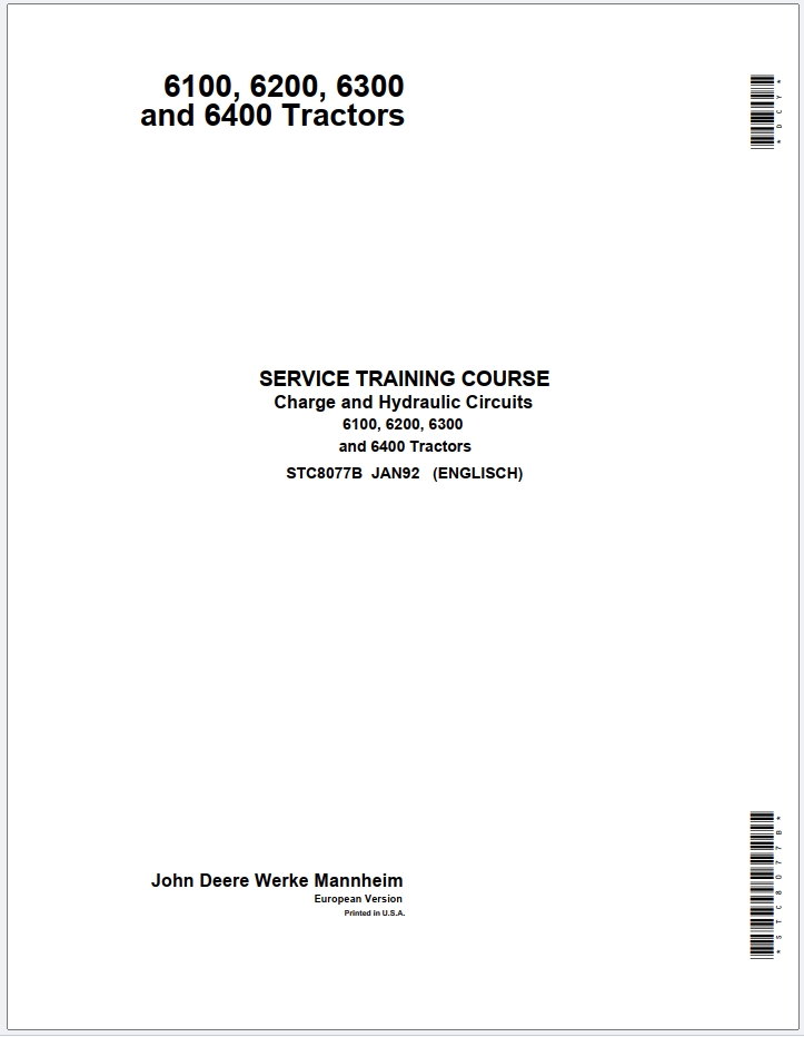 John Deere 6100 6200 6300 Tractor Service Training Course STC8077B