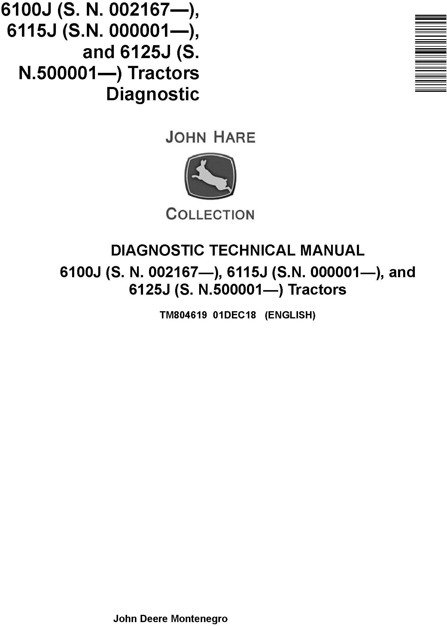 John Deere 6100J 6115J 6125J Tractor Diagnostic Technical Manual TM804619