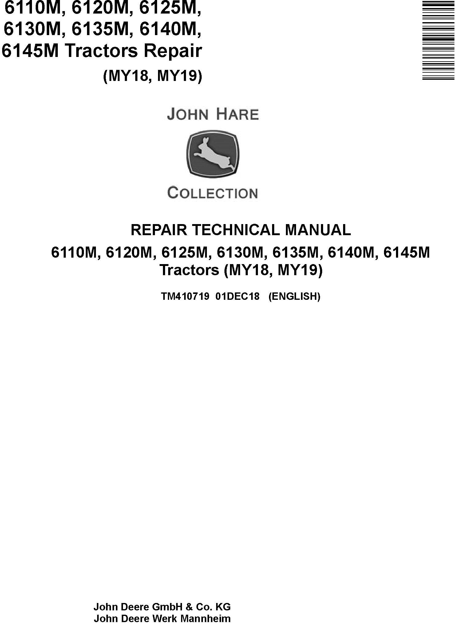 John Deere 6110M to 6145M Tractor Repair Technical Manual TM410719