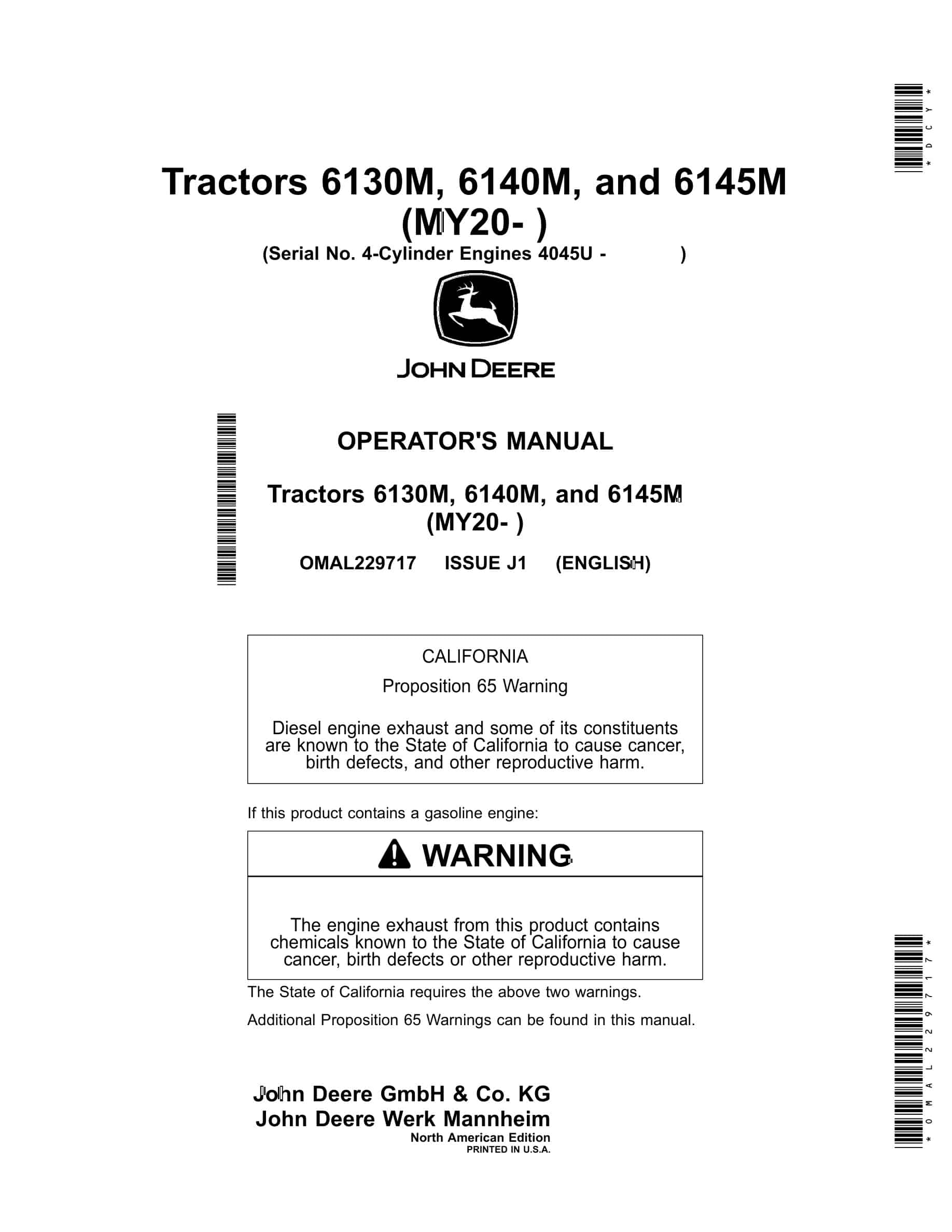 John Deere 6130M, 6140M, and 6145M Tractor Operator Manual OMAL229717-1