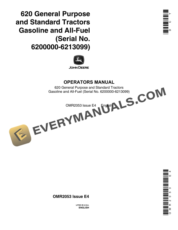 John Deere 620 Tractor Operator Manual OMR2053