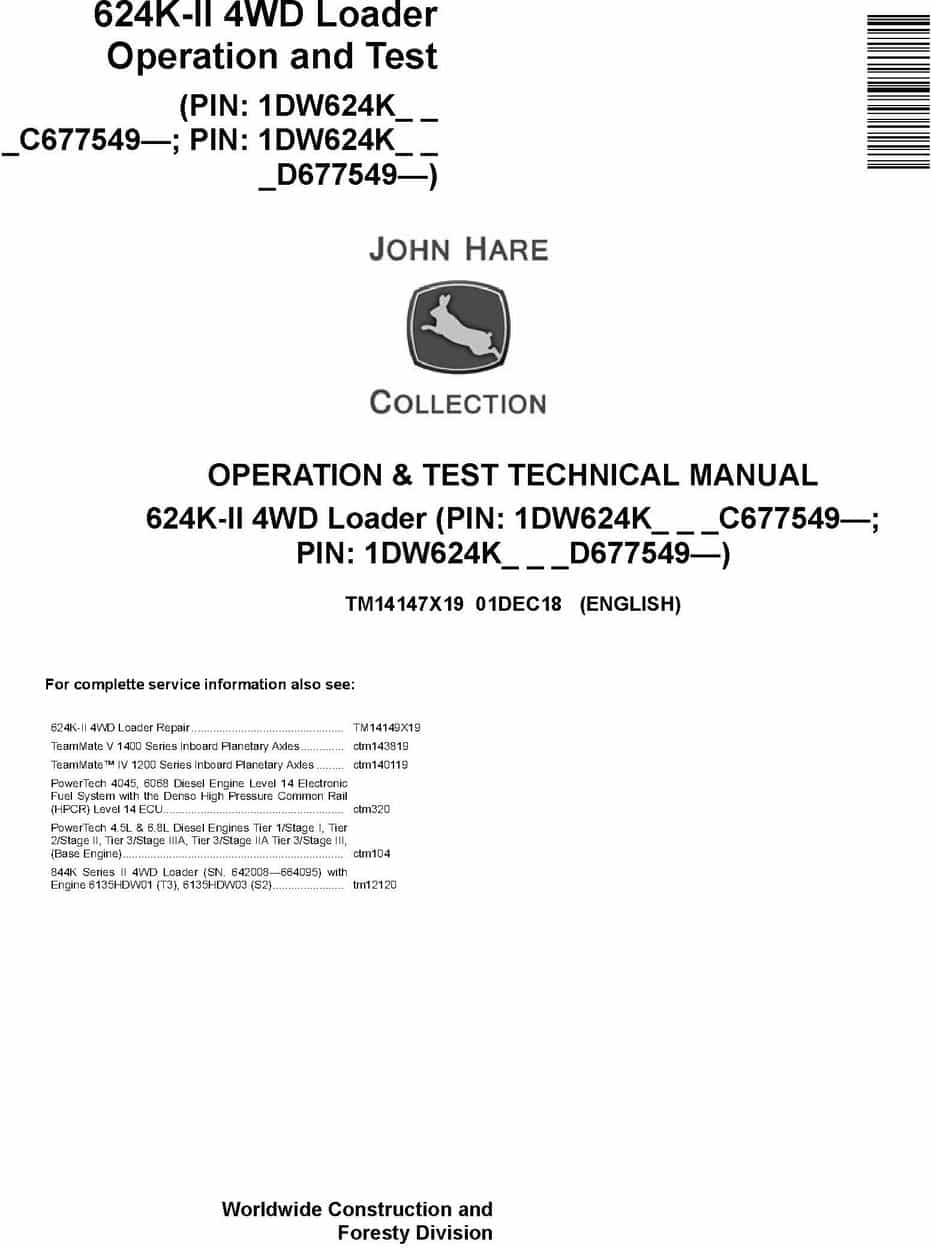 John Deere 624K-II 4WD Loader Operation Test Technical Manual TM14147X19