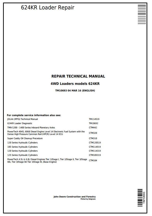 John Deere 624KR 4WD Loader Repair Technical Manual TM10693