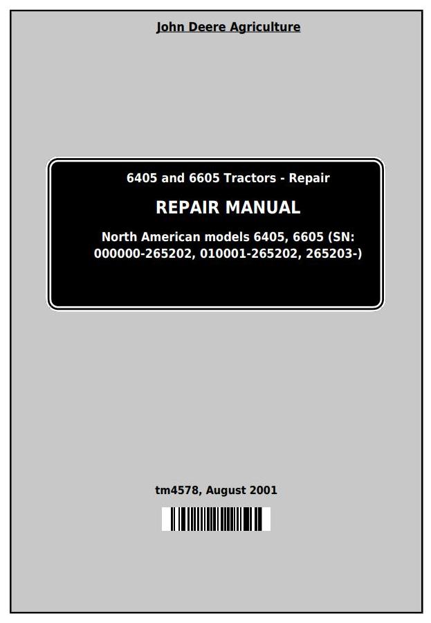 John Deere 6405 6605 Tractor Repair Manual TM4578