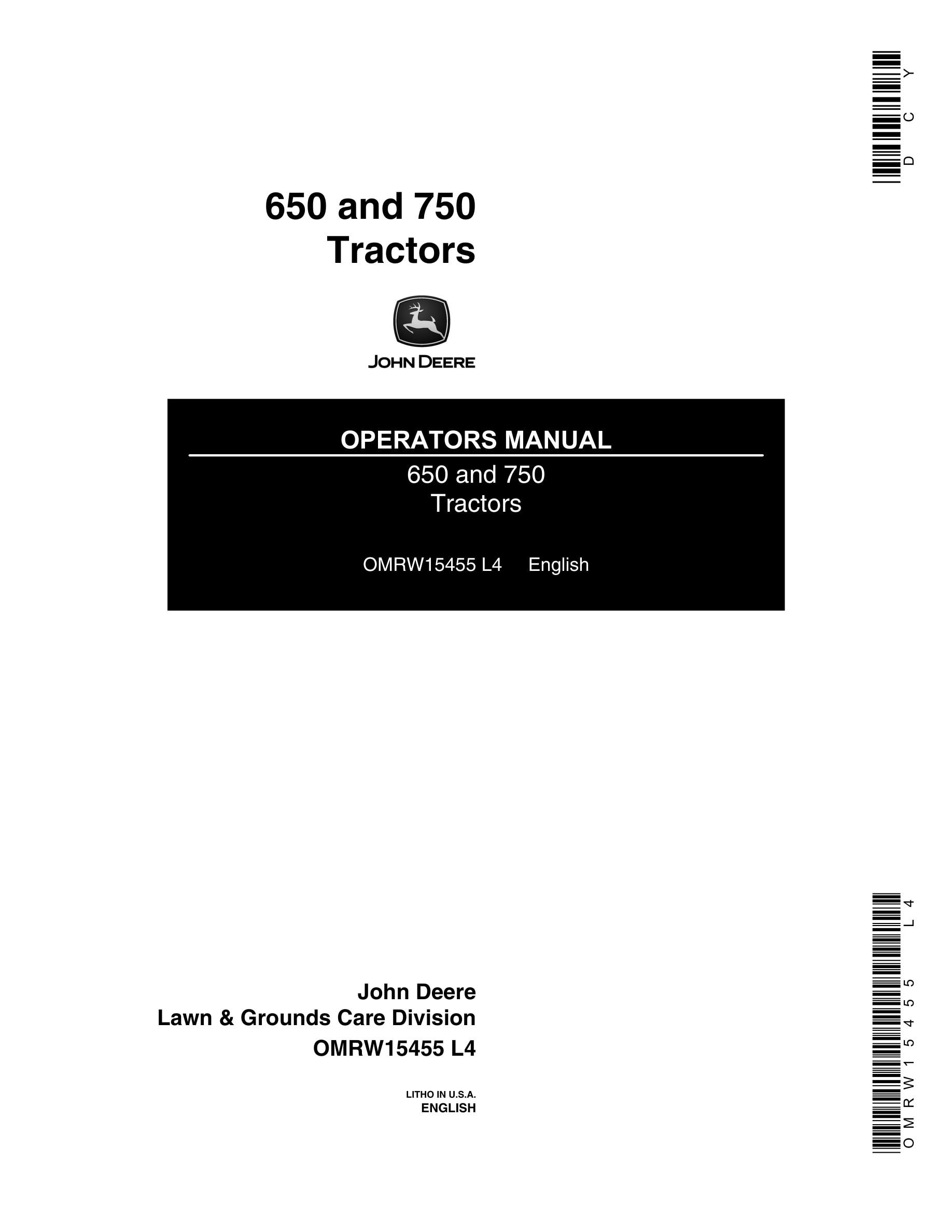 John Deere 650 and 750 Tractor Operator Manual OMRW15455-1