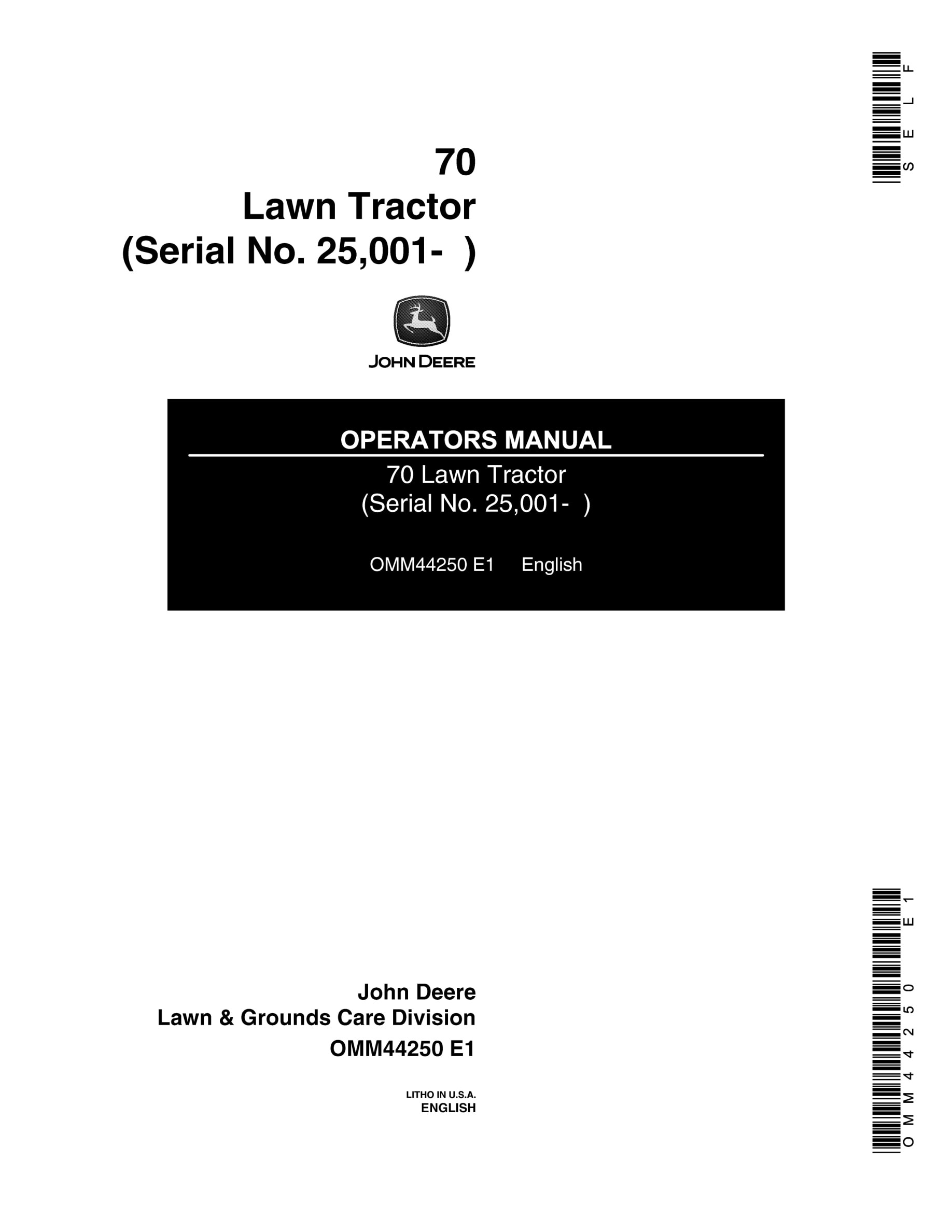 John Deere 70 Tractor Operator Manual OMM44250-1