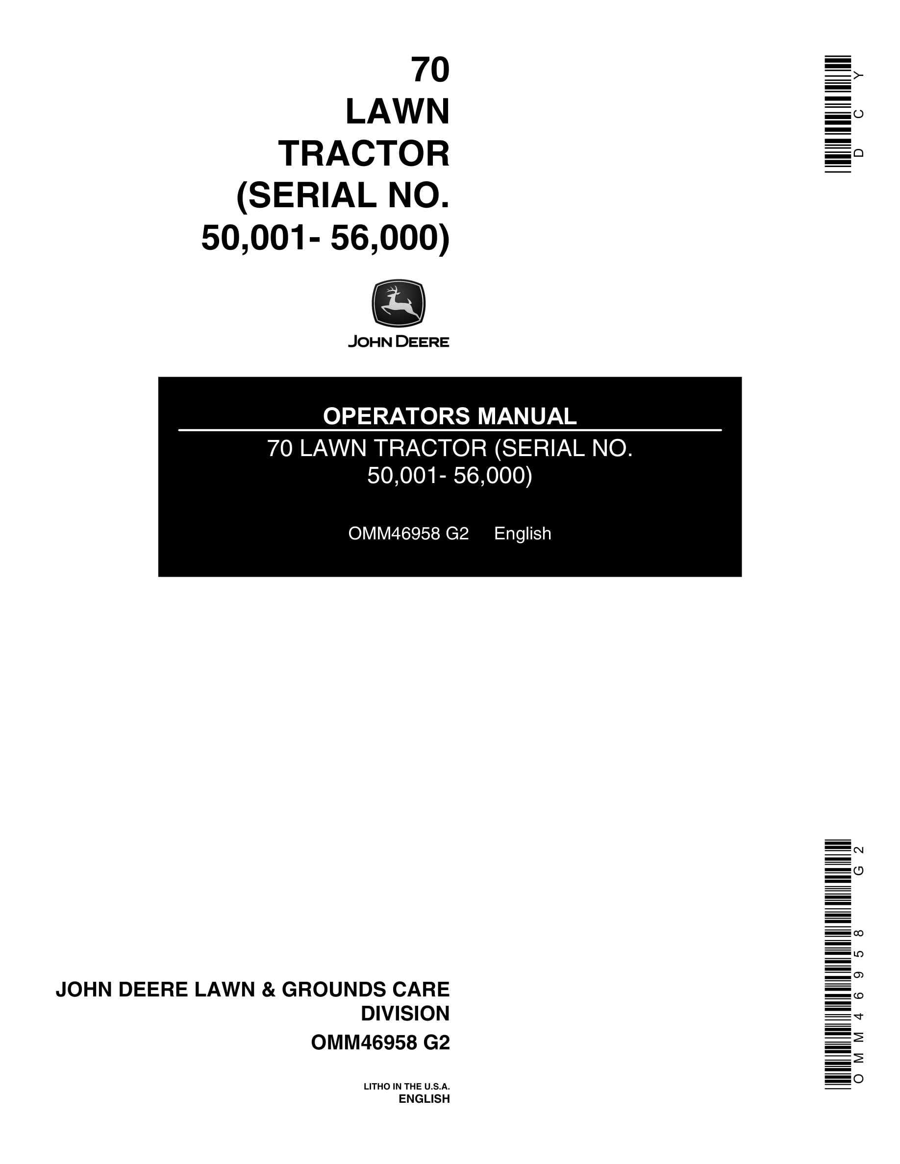 John Deere 70 Tractor Operator Manual OMM46958-1