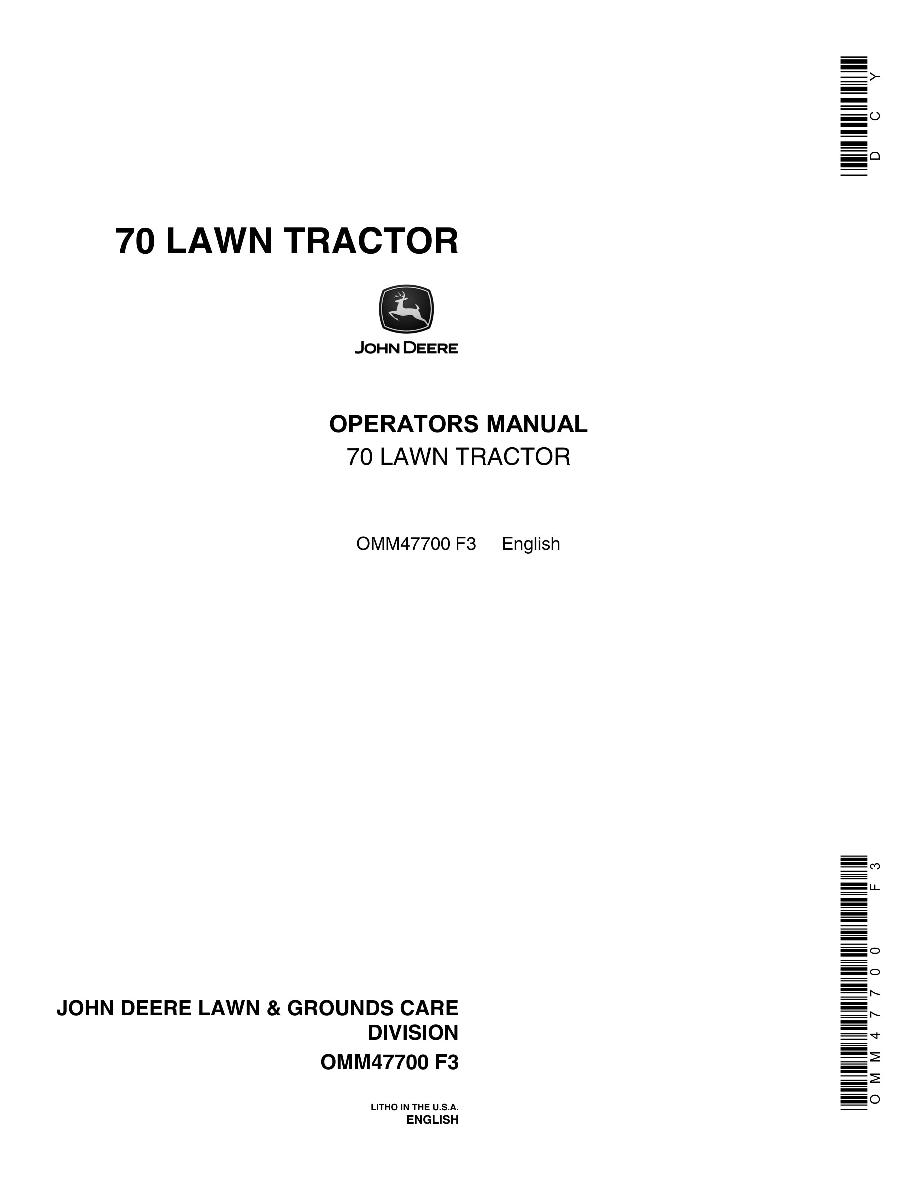 John Deere 70 Tractor Operator Manual OMM47700-1