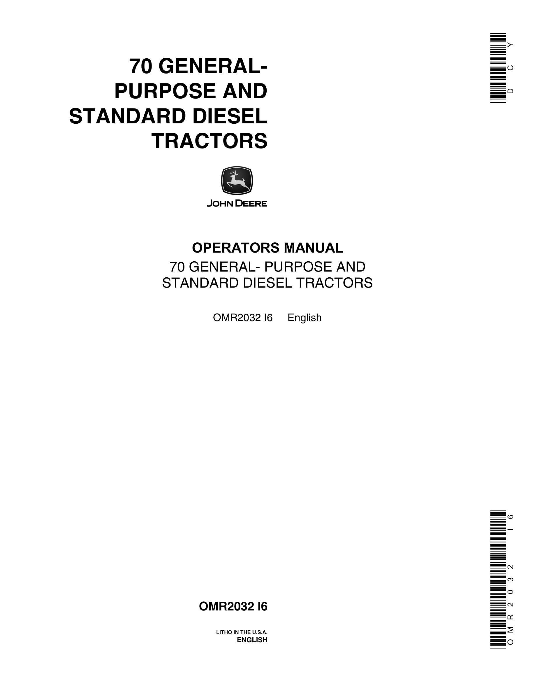 John Deere 70 Tractor Operator Manual OMR2032-1