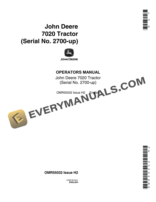 John Deere 7020 Tractor Operator Manual OMR55032