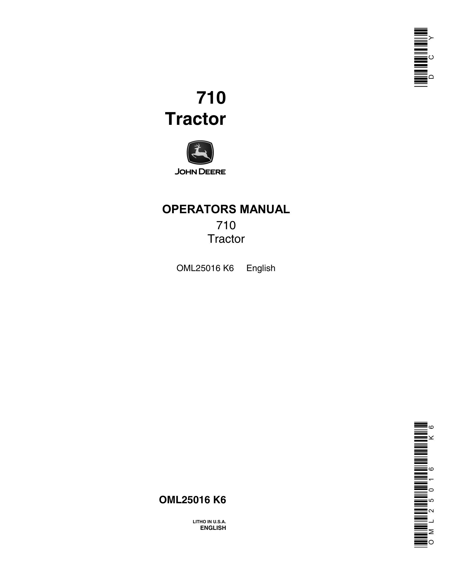 John Deere 710 Tractors Operator Manuals OML25016-1