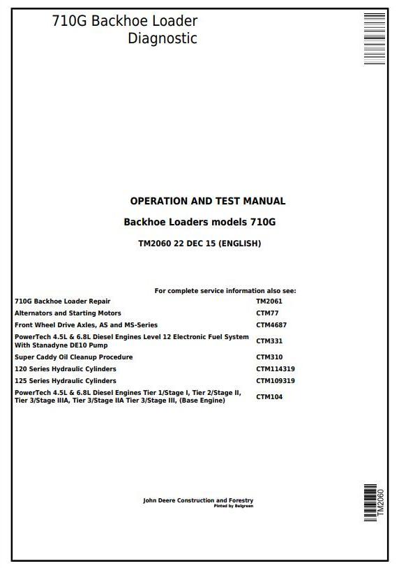 John Deere 710G Backhoe Loader Diagnostic Operation Test Manual TM2060