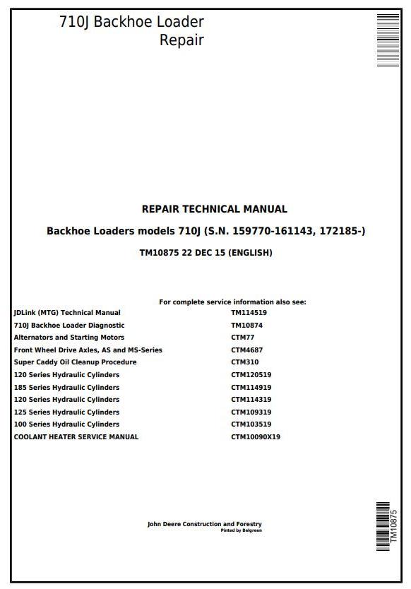 John Deere 710J Backhoe Loader Repair Technical Manual TM10875