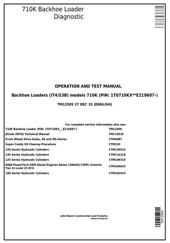 John Deere 710K Backhoe Loader Operation Test Manual TM12505