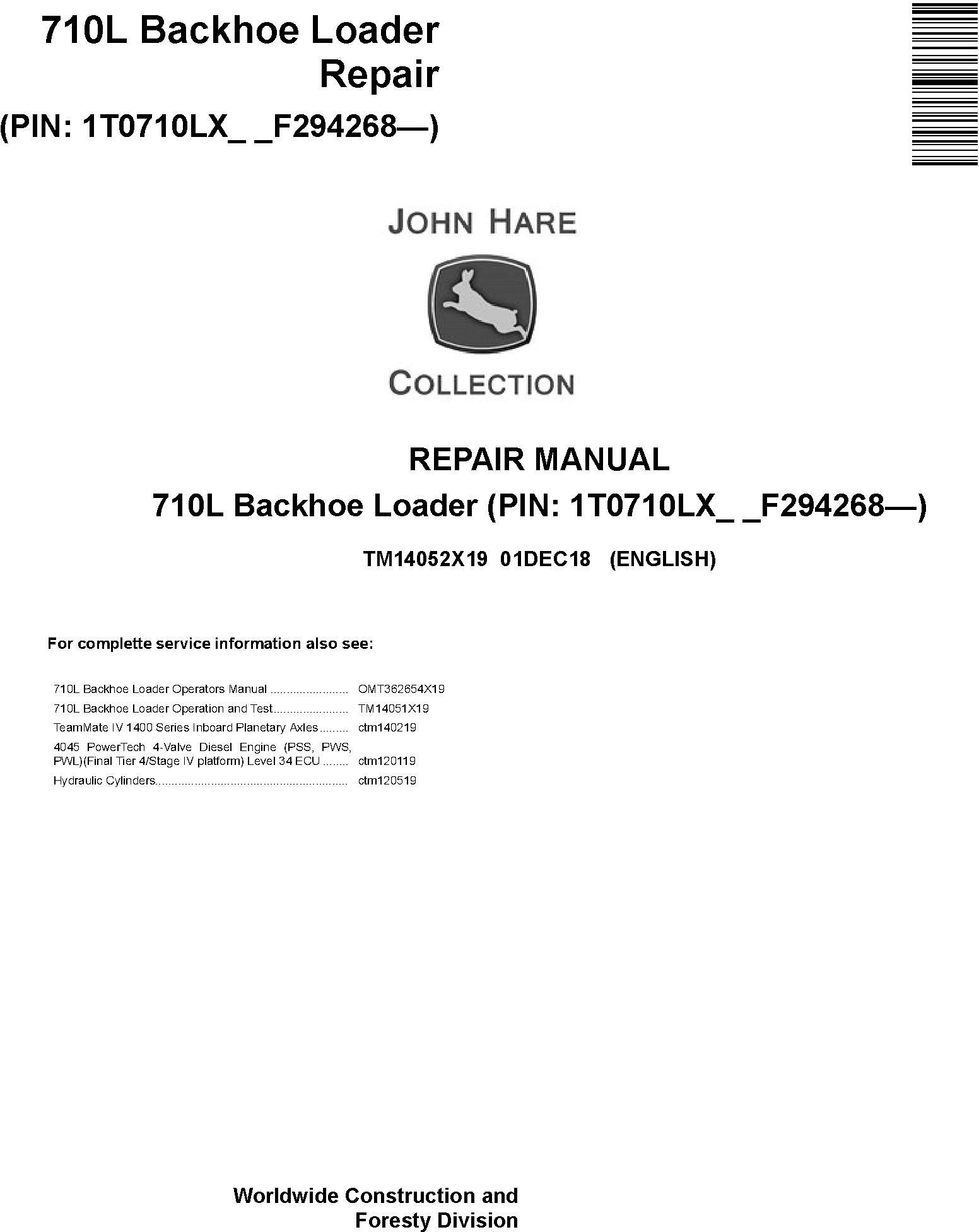 John Deere 710L Backhoe Loader Repair Technical Manual TM14052X19