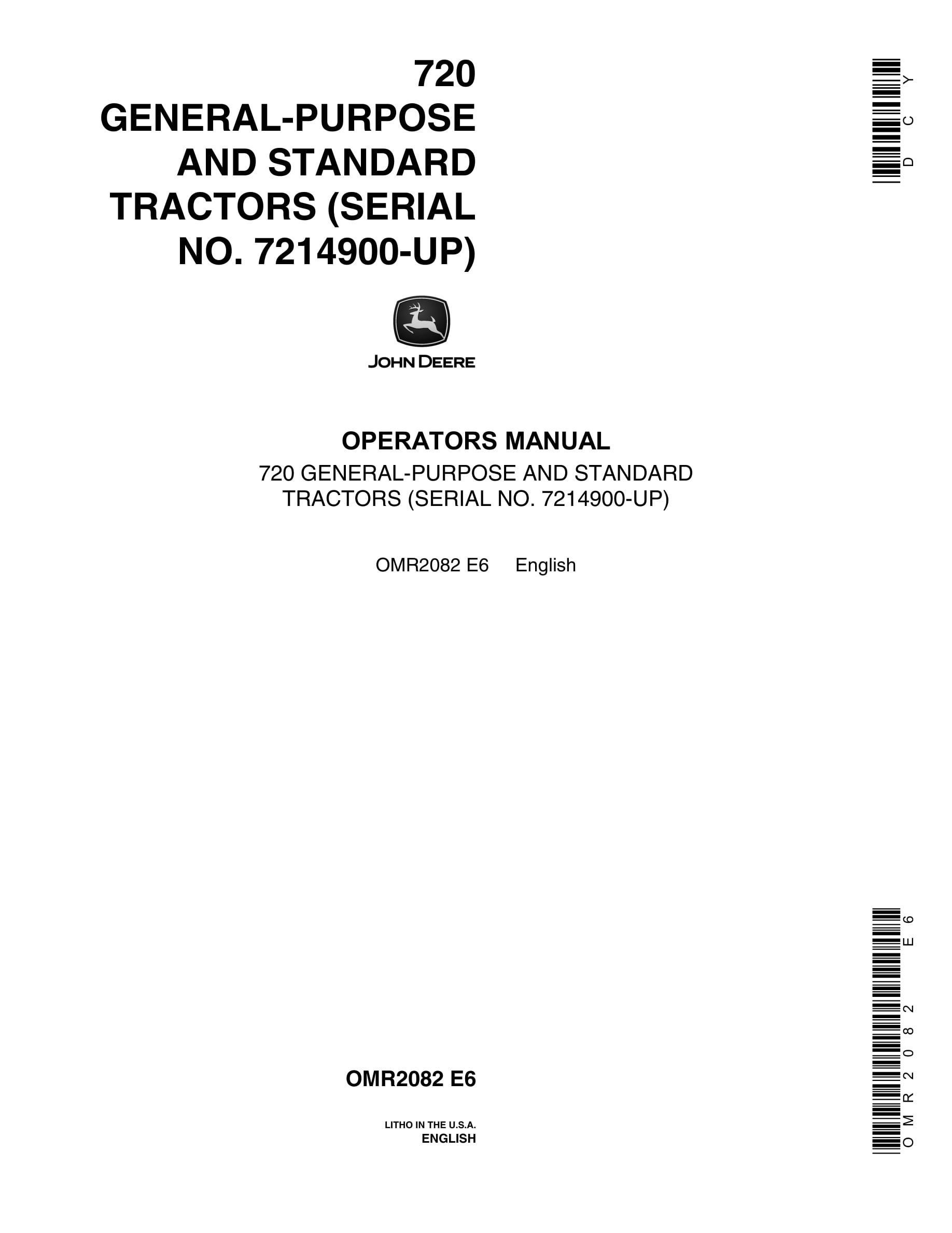 John Deere 720 General-purpose And Standard Tractors Operator Manual OMR208-1