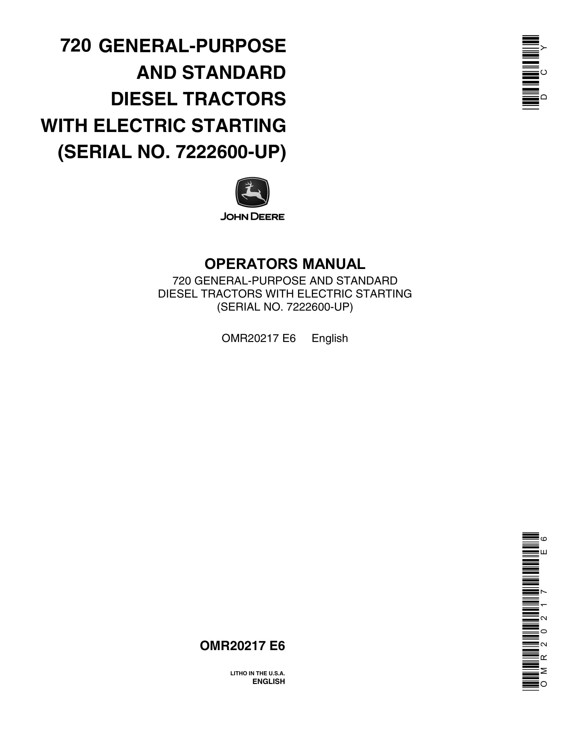 John Deere 720 Tractor Operator Manual OMR20217-1
