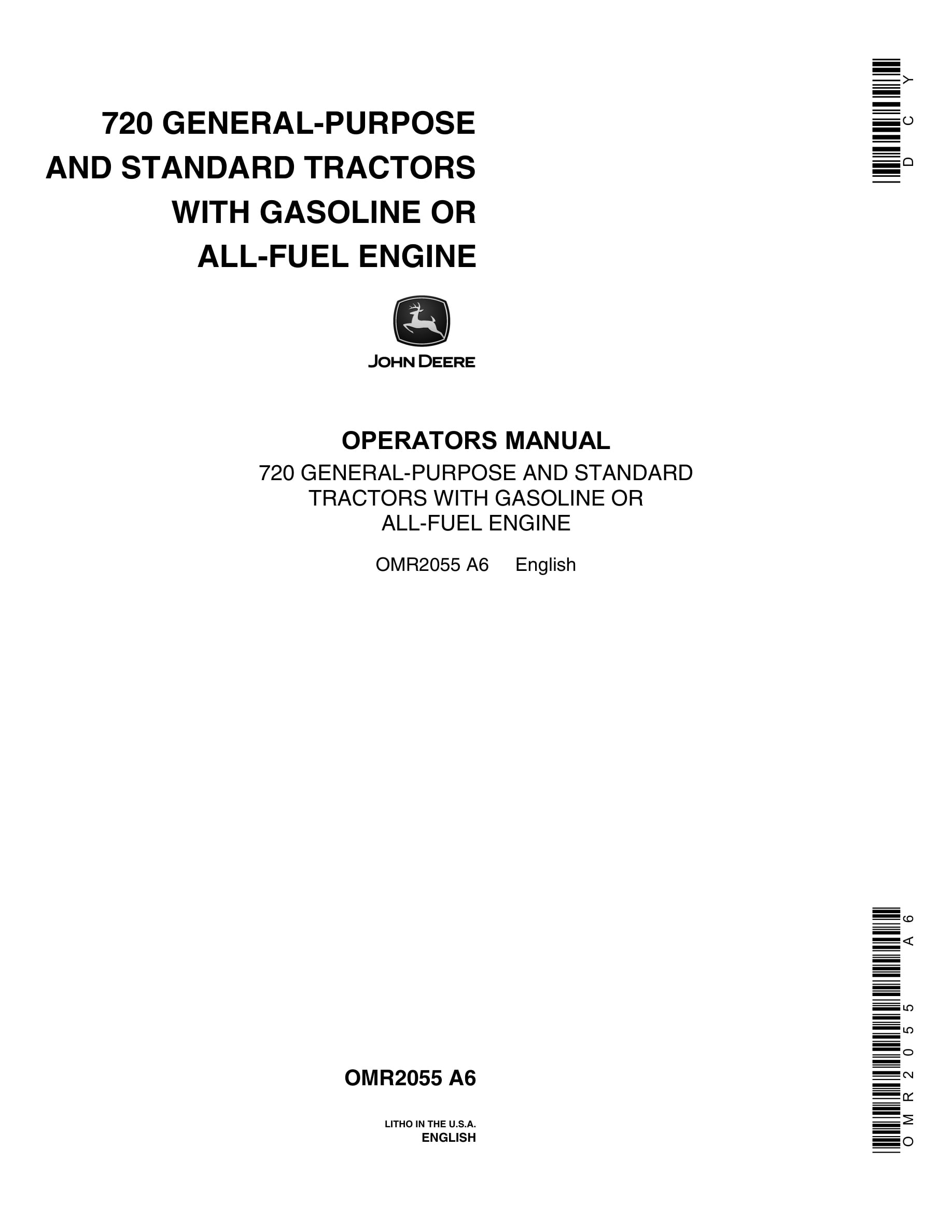 John Deere 720 Tractor Operator Manual OMR2055-1