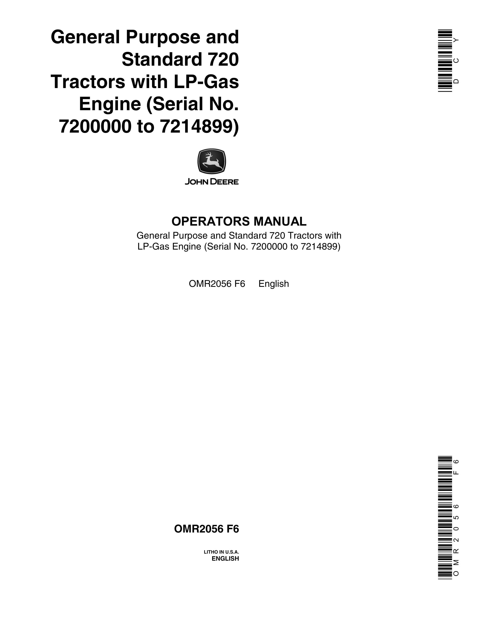 John Deere 720 Tractor Operator Manual OMR2056-1