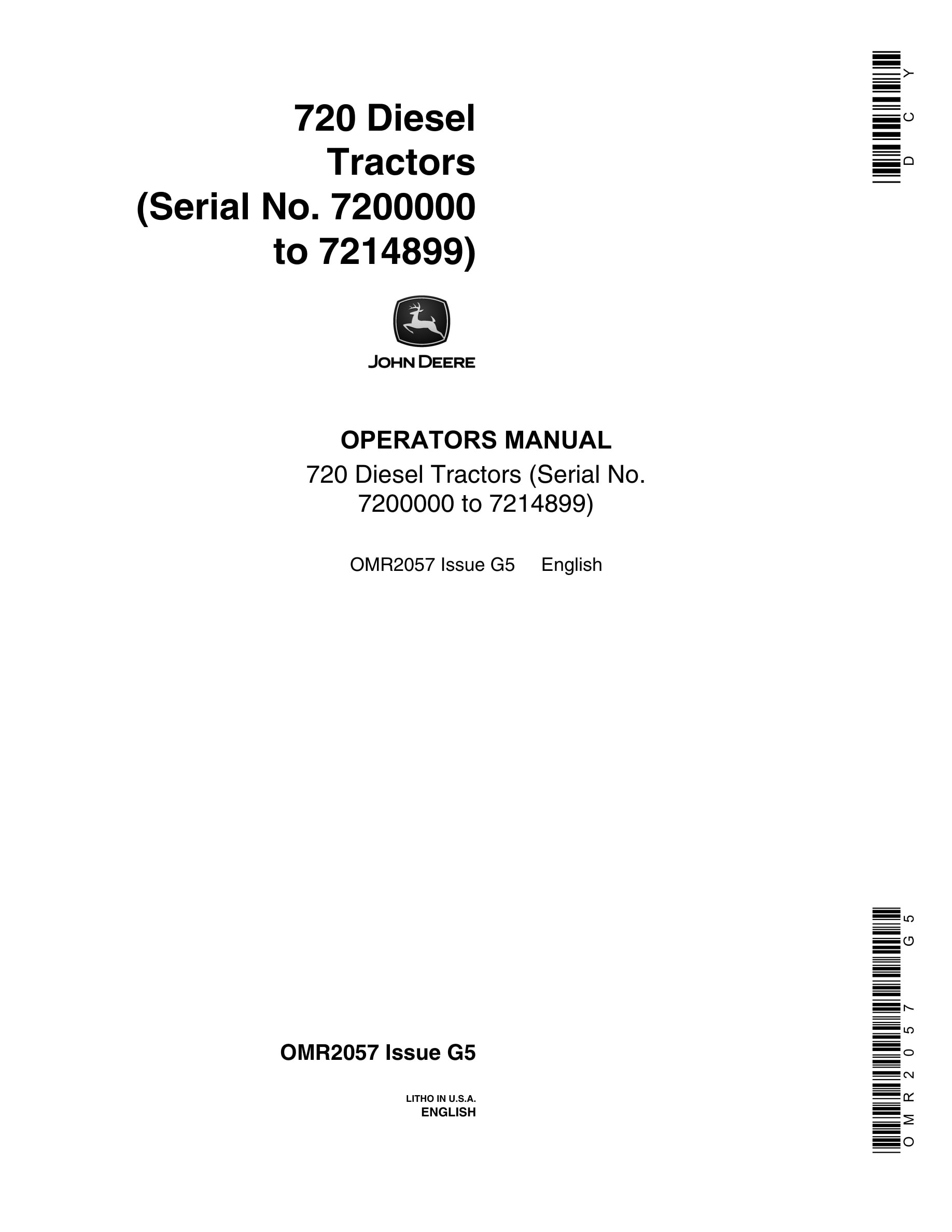 John Deere 720 Tractor Operator Manual OMR2057-1