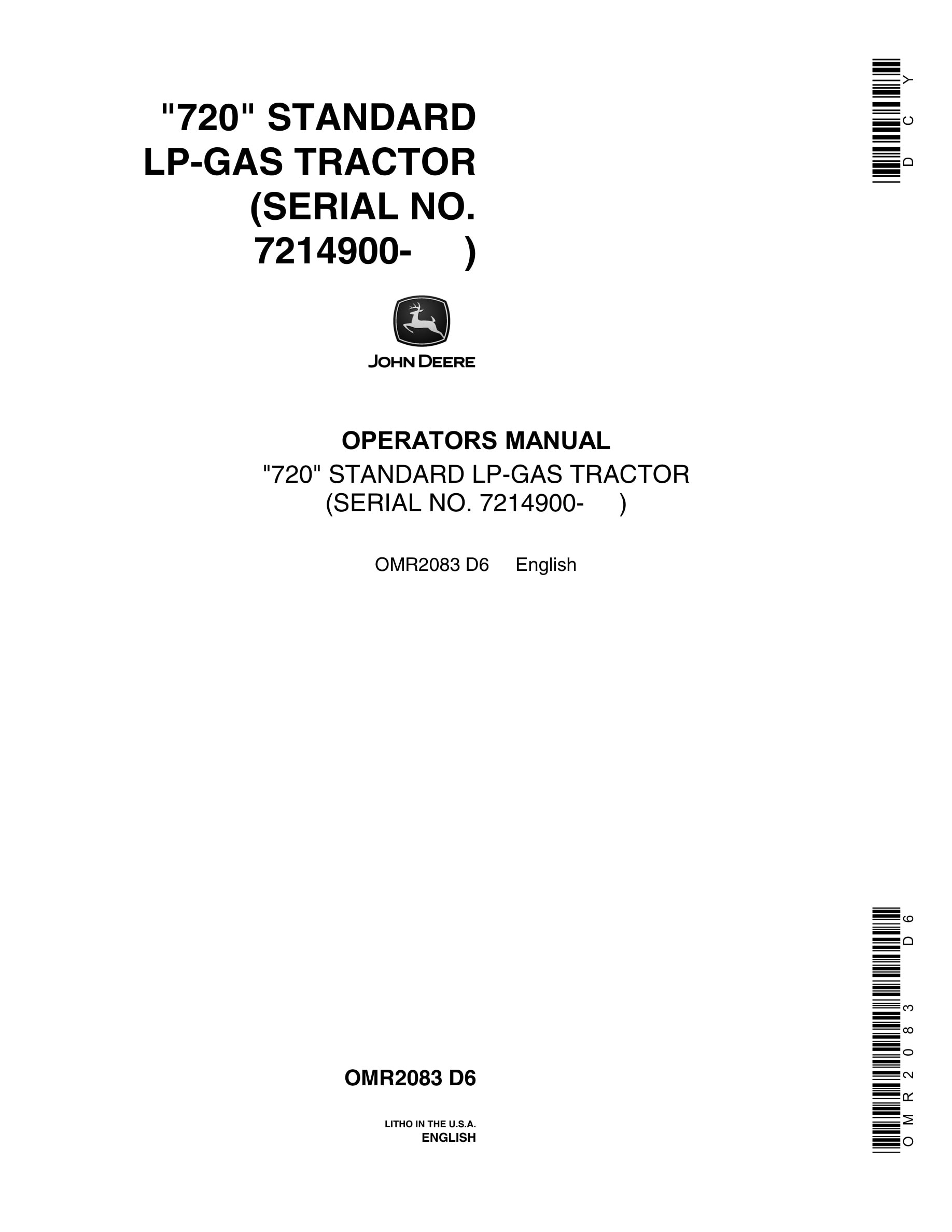 John Deere 720 Tractor Operator Manual OMR2083-1