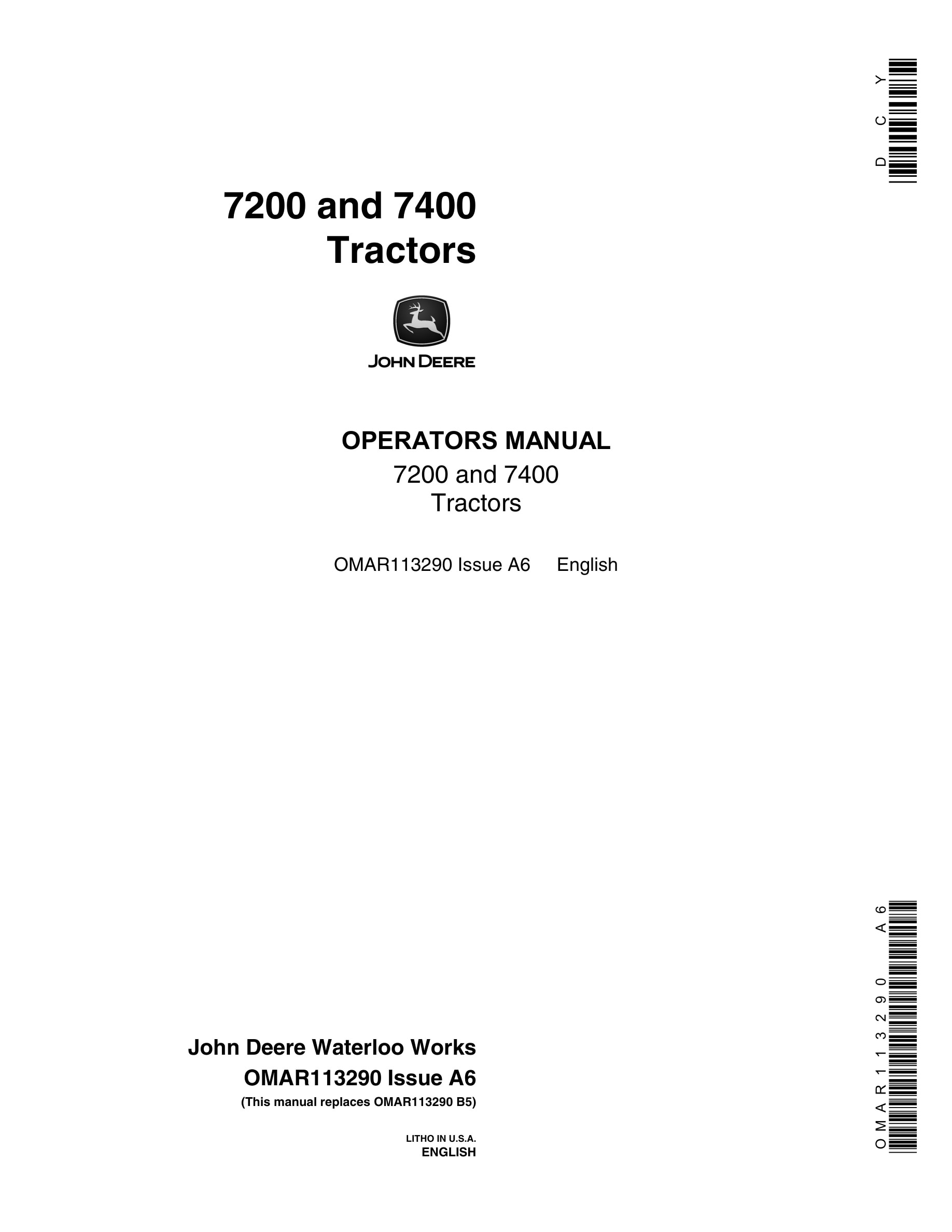 John Deere 7200 and 7400 Tractor Operator Manual OMAR113290-1