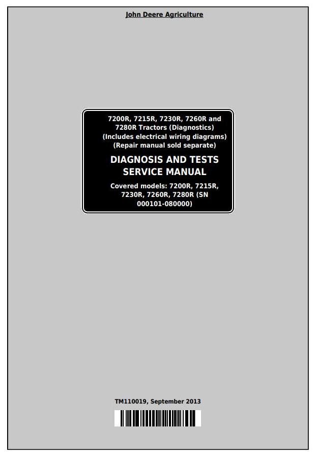 John Deere 7200R 7215R 7230R 7260R 7280R Tractor Diagnosis Test Service Manual TM110019