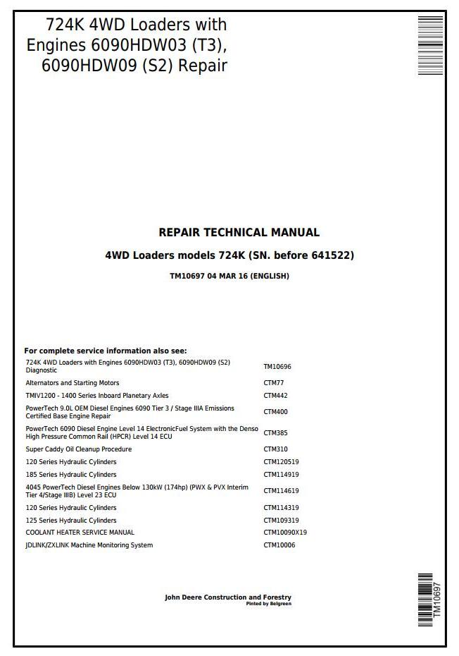 John Deere 724K 4WD Loader Repair Technical Manual TM10697