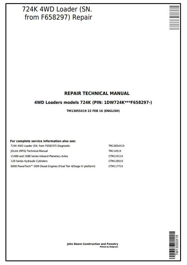 John Deere 724K 4WD Loader Repair Technical Manual TM13055X19