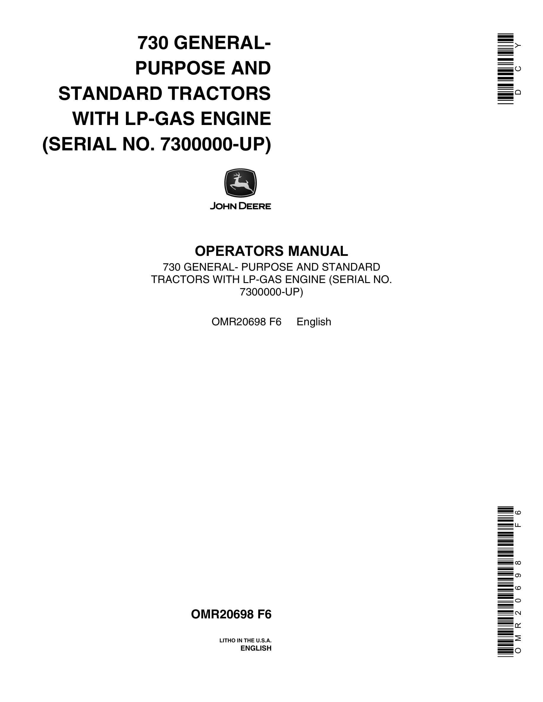John Deere 730 Tractor Operator Manual OMR20698-1