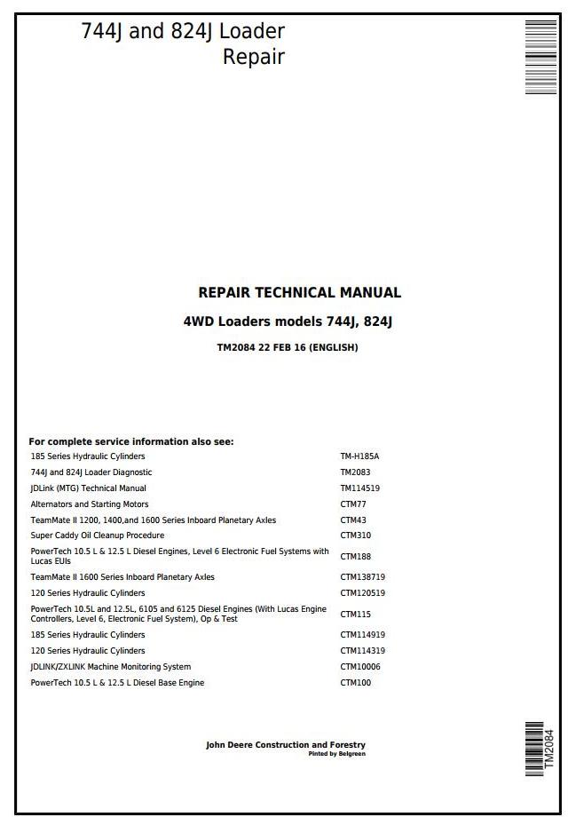 John Deere 744J 824J 4WD Loader Repair Technical Manual TM2084