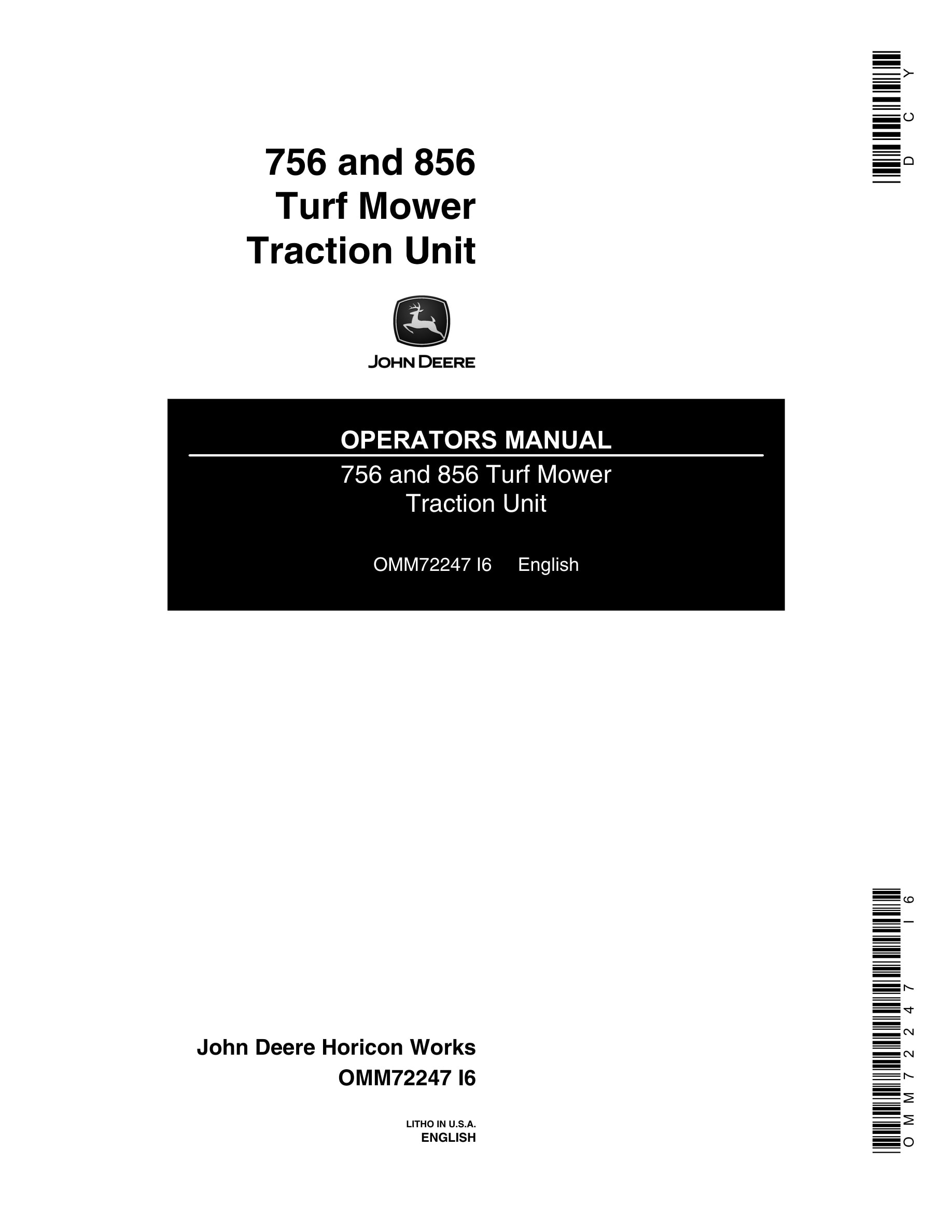 John Deere 756 and 856 Tractor Operator Manual OMM72247-1
