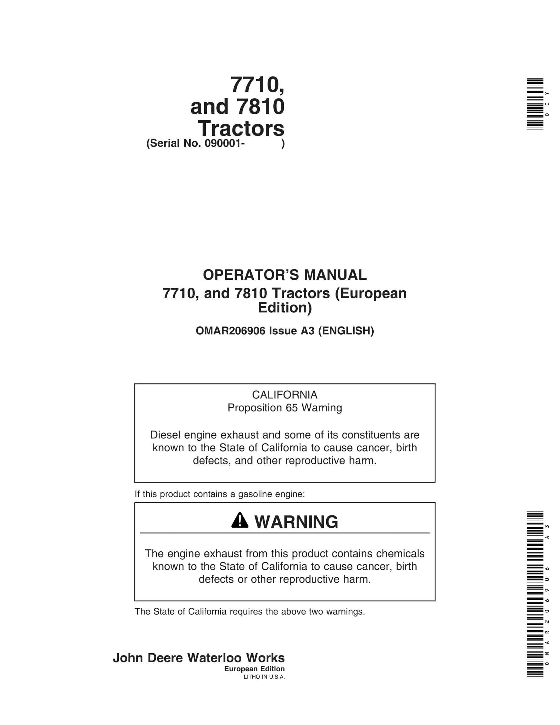 John Deere 7710, And 7810 Tractors Operator Manuals OMAR206906-1