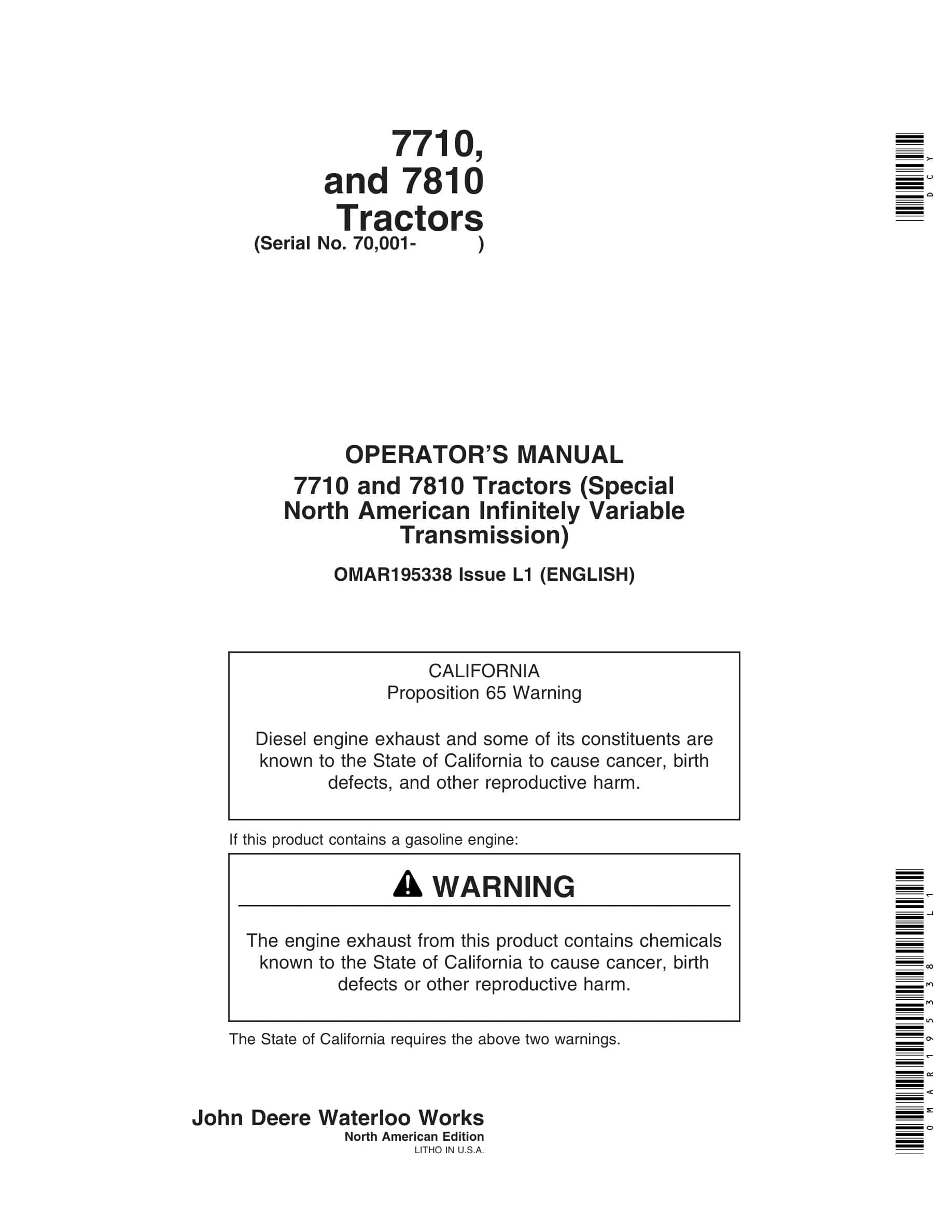 John Deere 7710 and 7810 Tractor Operator Manual OMAR195338-1