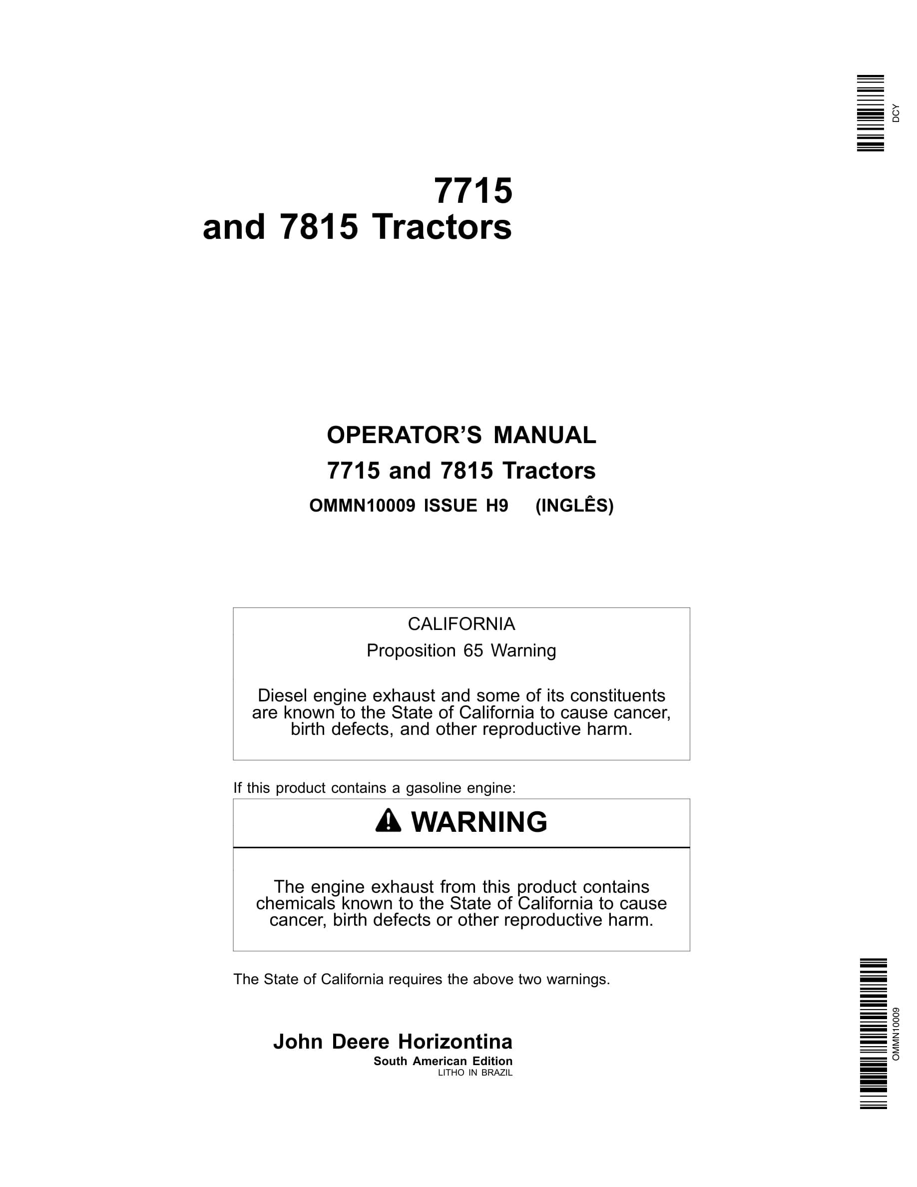 John Deere 7715 And 7815 Tractors Operator Manuals OMMn10009-1